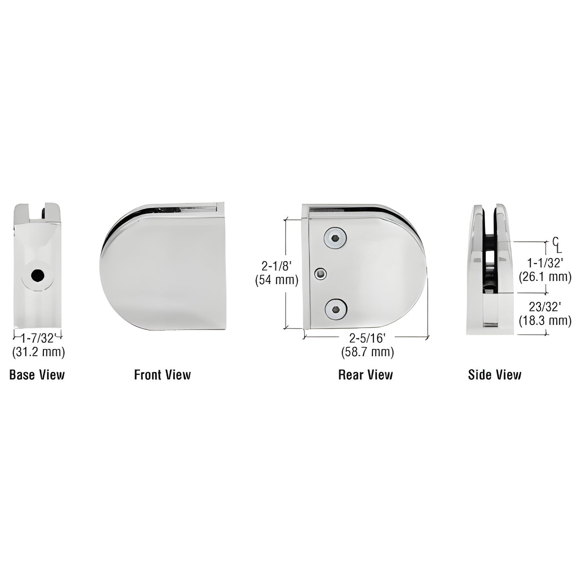 CRL Satin Chrome Z-Series Round Type Flat Base Zinc Clamp for 1/2" Glass