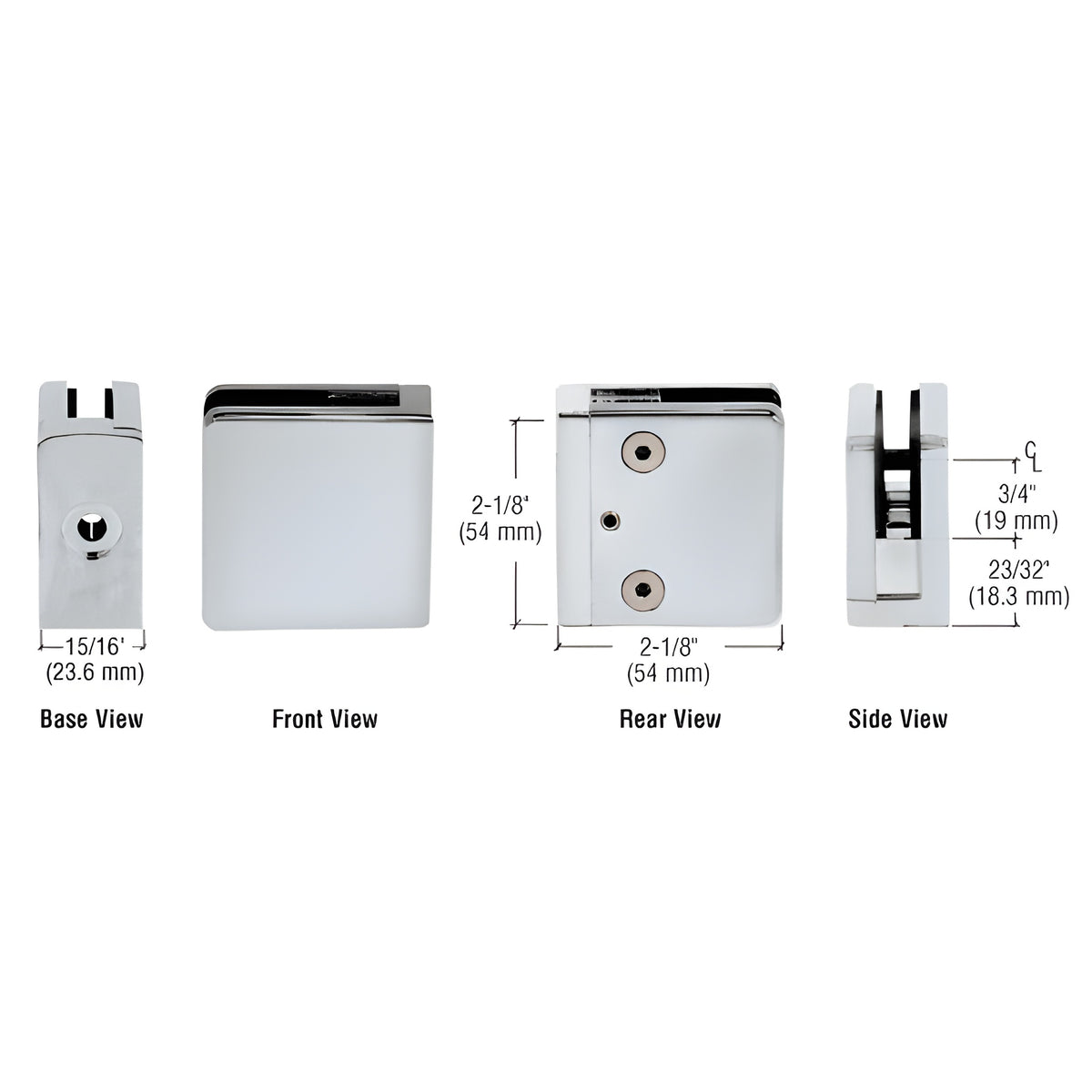 CRL Satin Chrome Z-Series Square Type Flat Base Zinc Clamp for 1/4" and 5/16" Glass