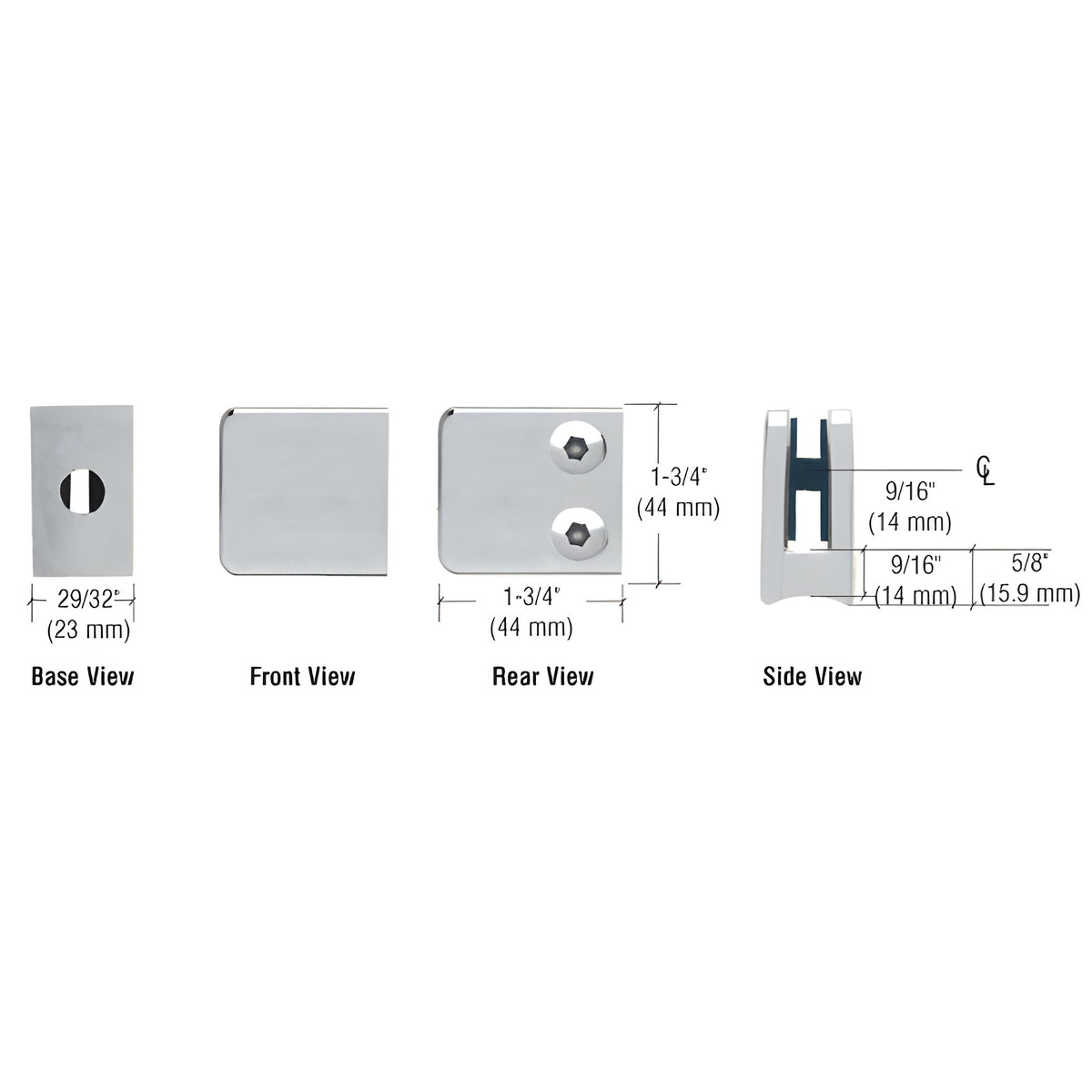 CRL Satin Chrome Z-Series Zinc Small Square Glass Clamp for 1/4" and 5/16" Glass