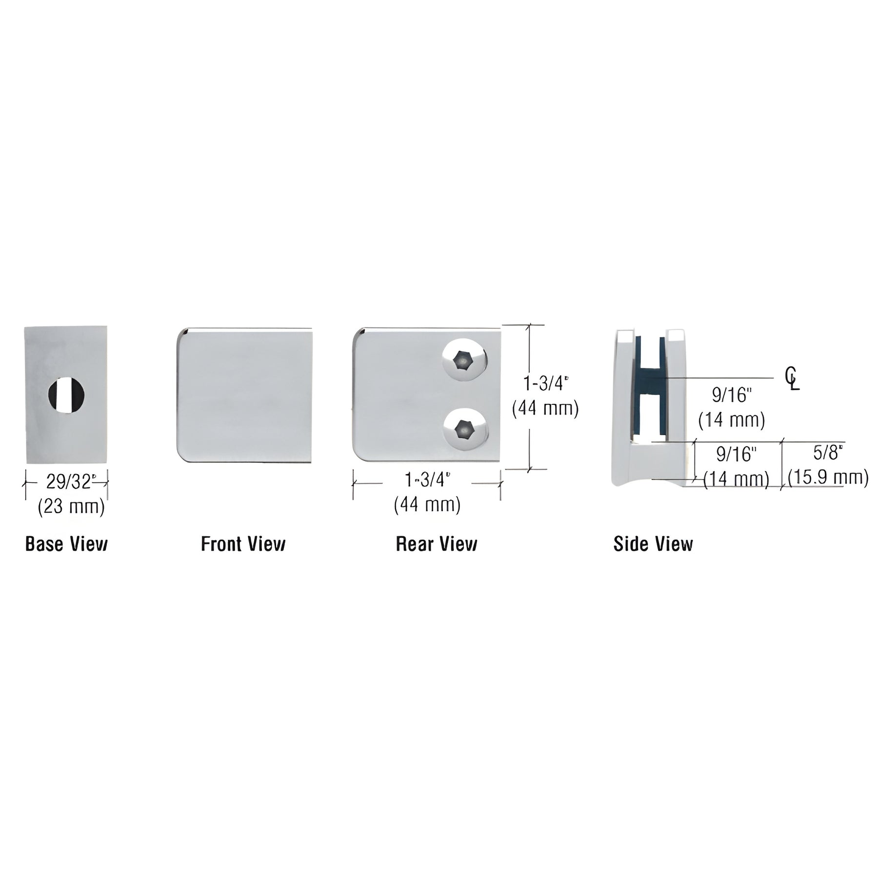 CRL Satin Chrome Z-Series Zinc Small Square Glass Clamp for 1/4" and 5/16" Glass