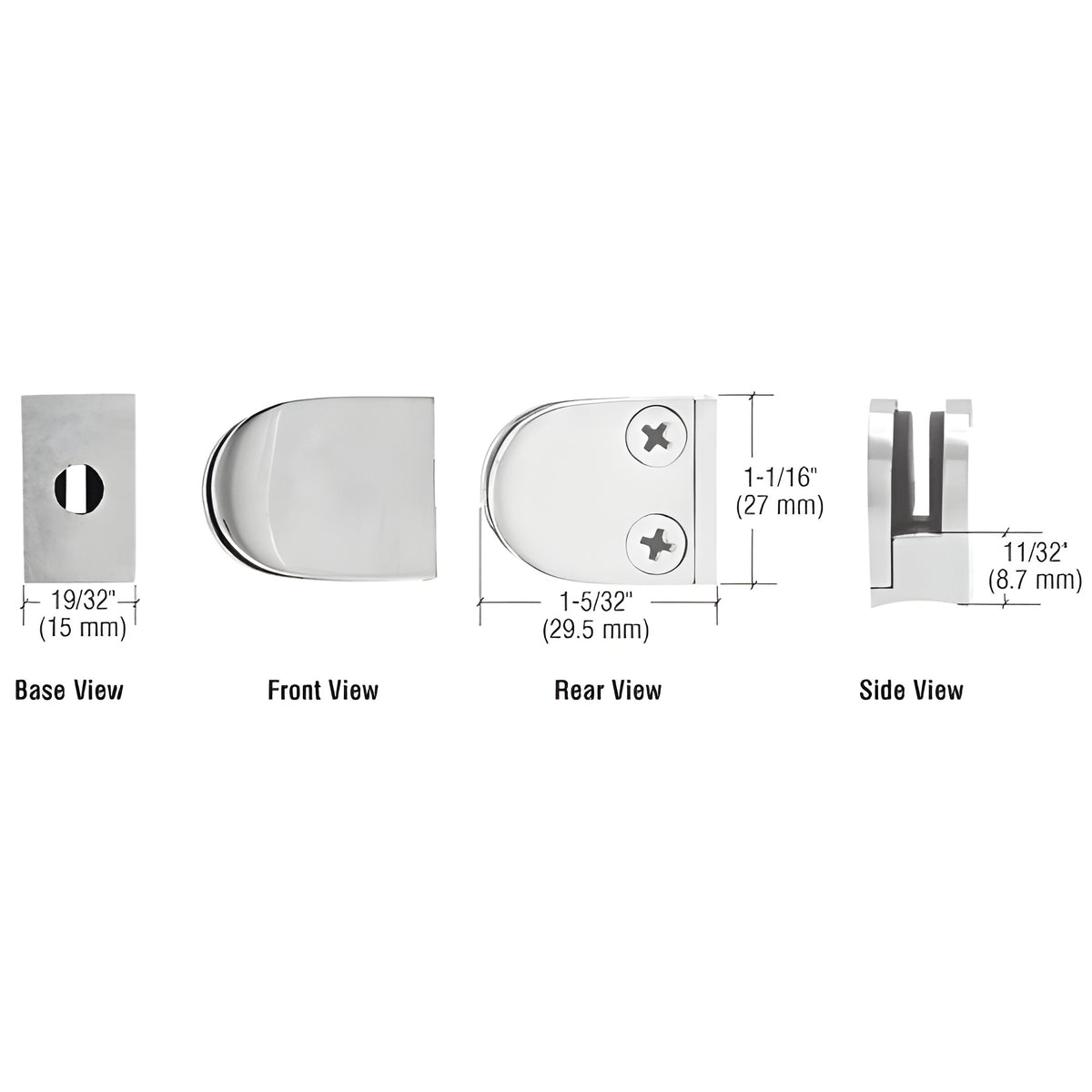 CRL Satin Stainless Mini Z-Series Round Type Radius Base Glass Clamp
