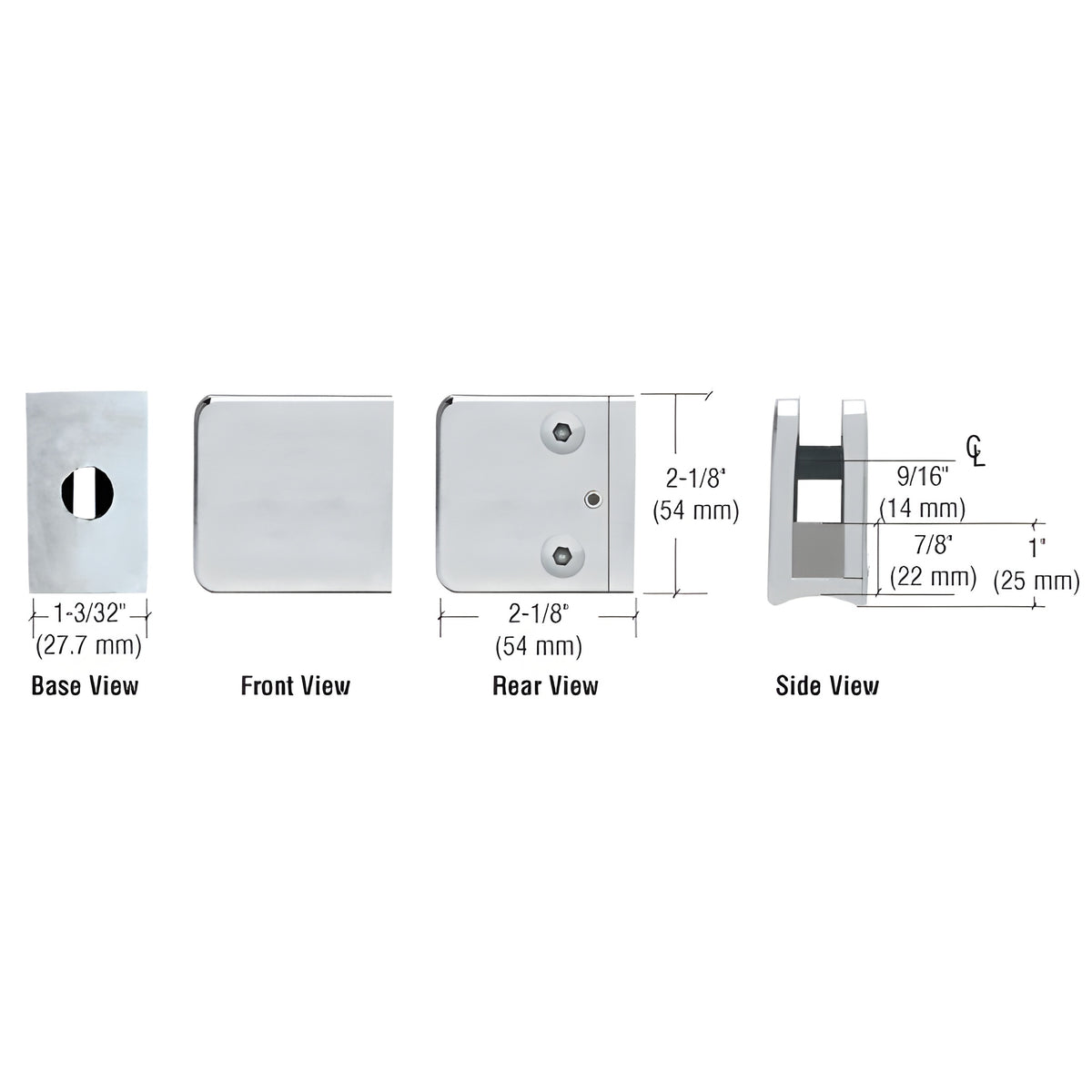 CRL Satin Stainless Z-Series Large Square Glass Clamp for 3/8" Glass