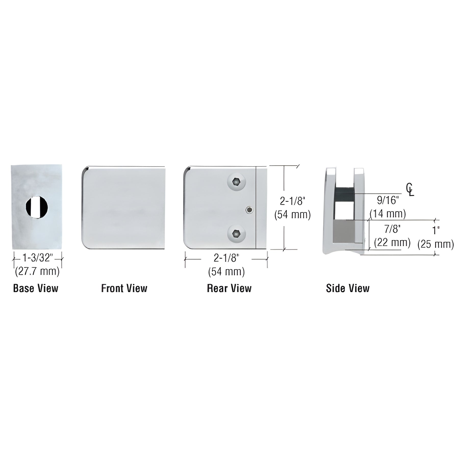 CRL Satin Stainless Z-Series Large Square Glass Clamp for 3/8" Glass