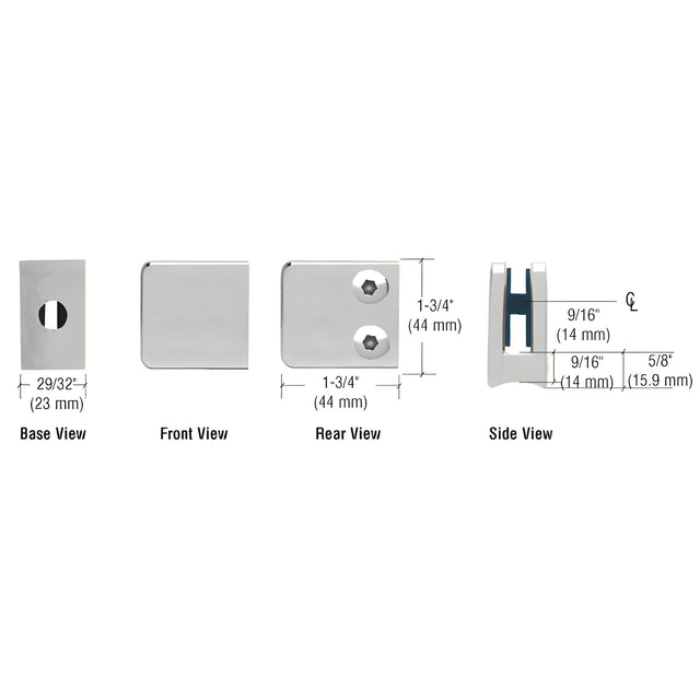 CRL Satin Stainless Z-Series Small Square Glass Clamp for 1/4" and 5/16" Glass