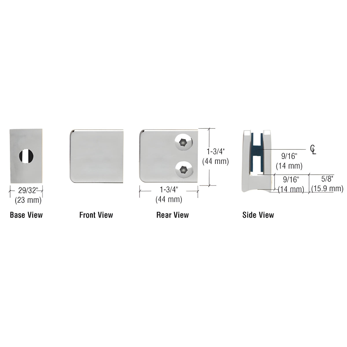 CRL Satin Stainless Z-Series Small Square Glass Clamp for 1/4" and 5/16" Glass