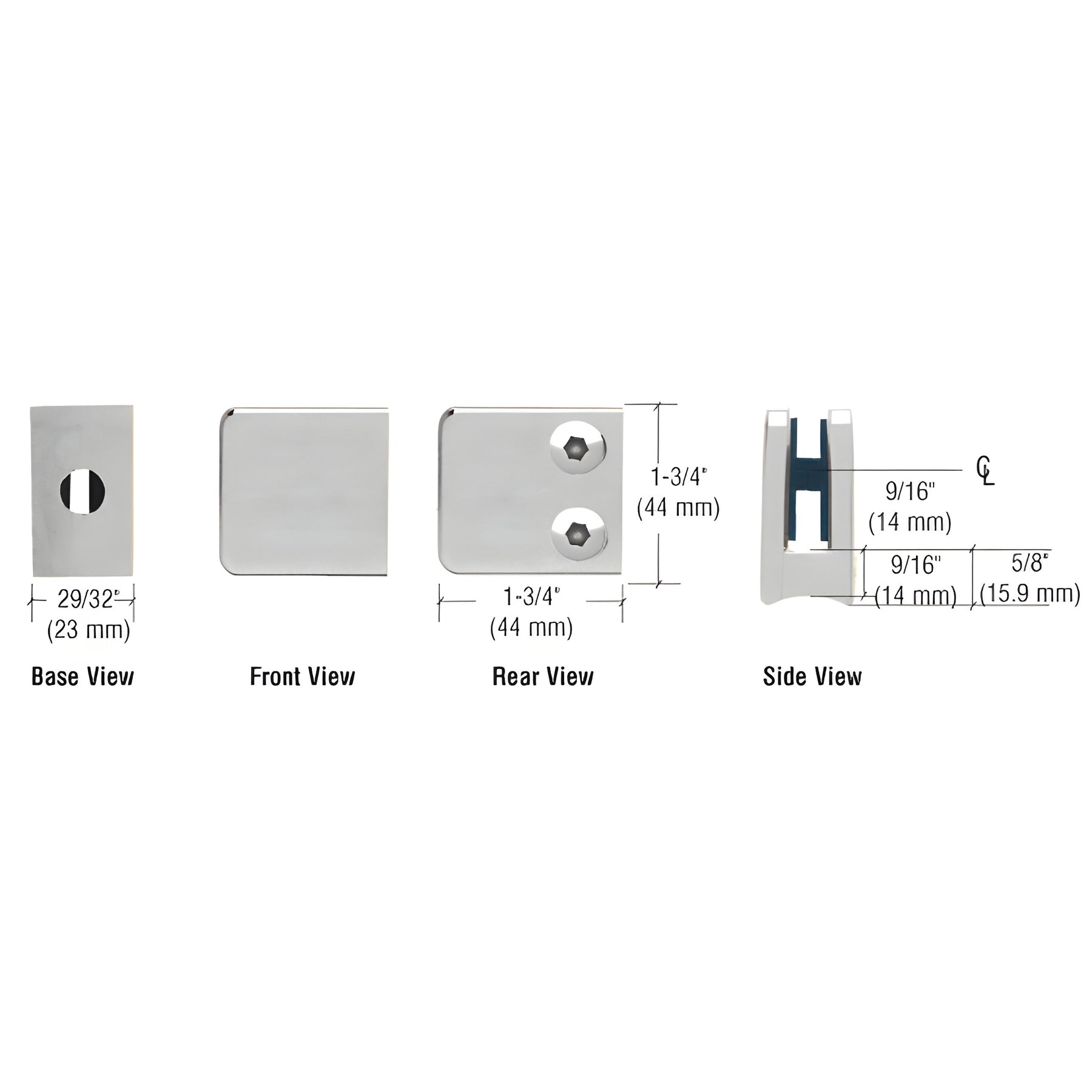 CRL Satin Stainless Z-Series Small Square Glass Clamp for 1/4" and 5/16" Glass