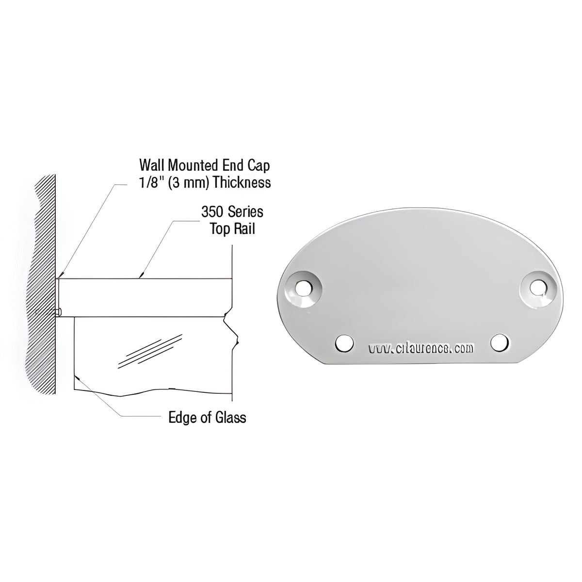 CRL Silver Metallic 350X Series Wall Mount End Cap