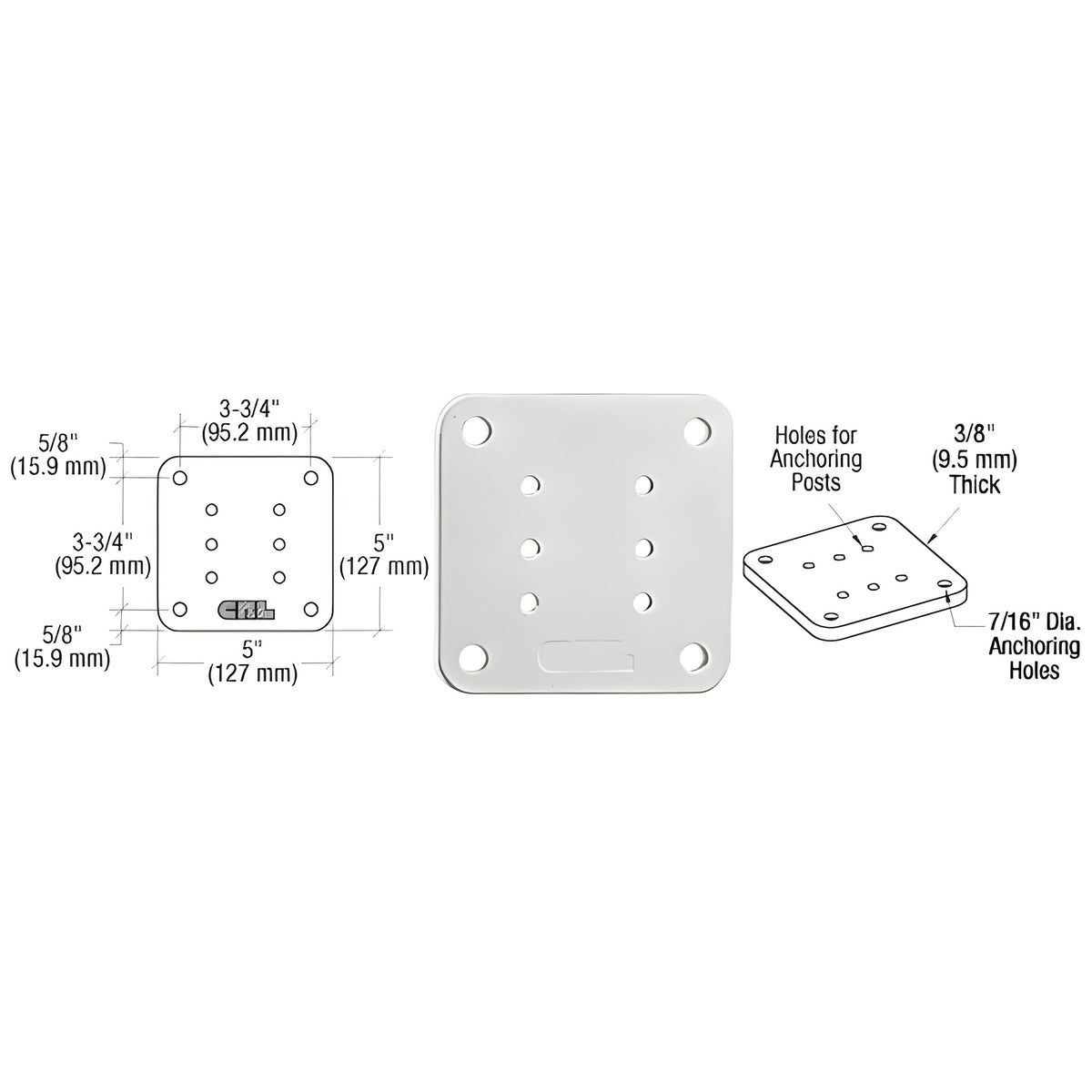 CRL Silver Metallic 5" x 5" Square Base Plate