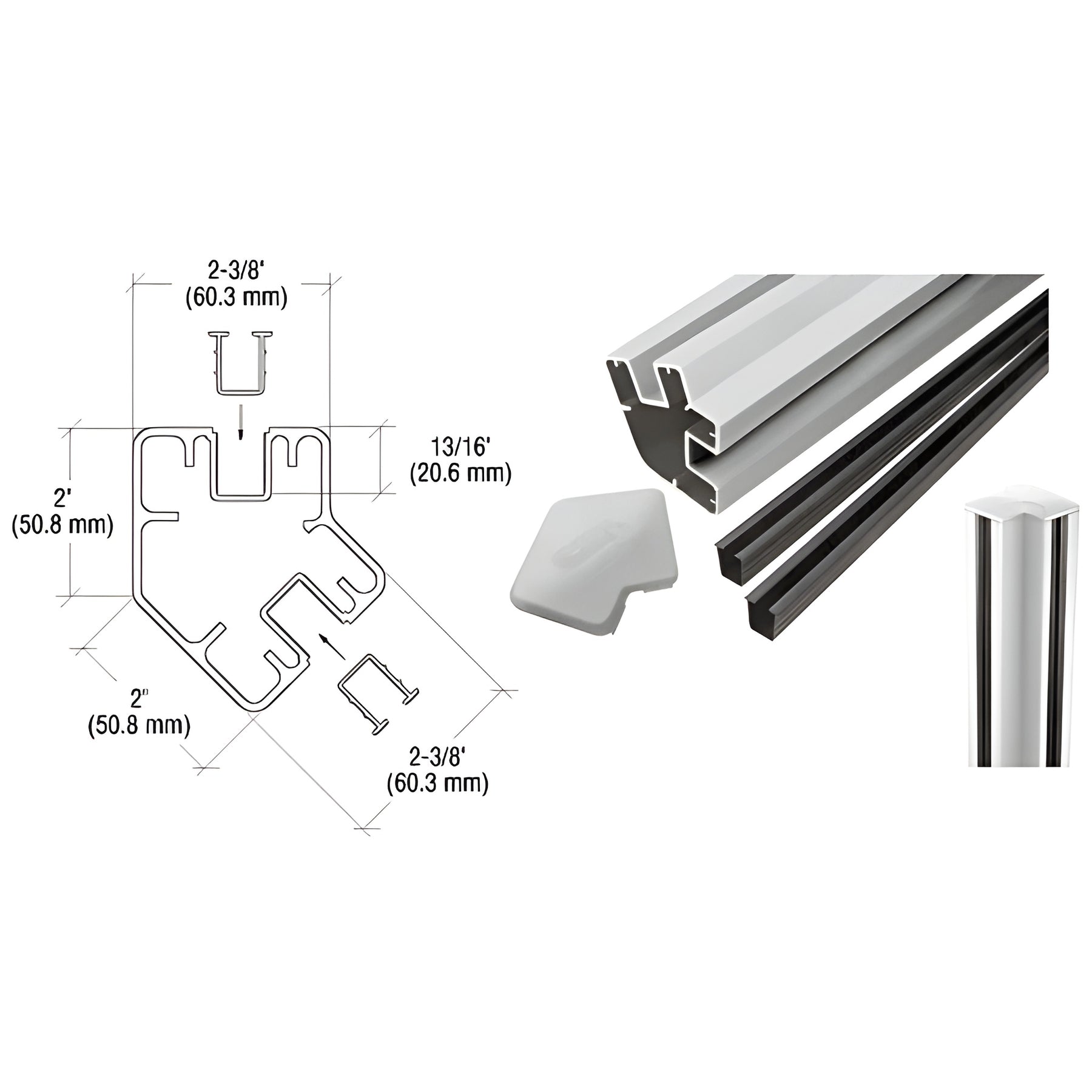 CRL Silver Metallic 60" Long 2" x 2-3/8" Rectangular 135 Degree Post Kit
