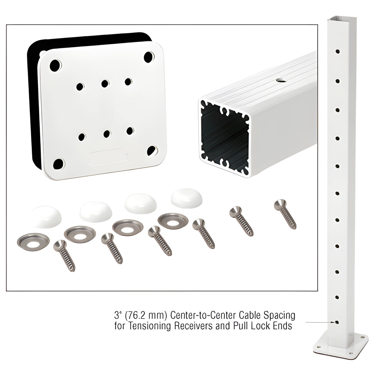 CRL Sky White 36" Tall Cable Receiver Post Kit Prepped for Button Terminal End