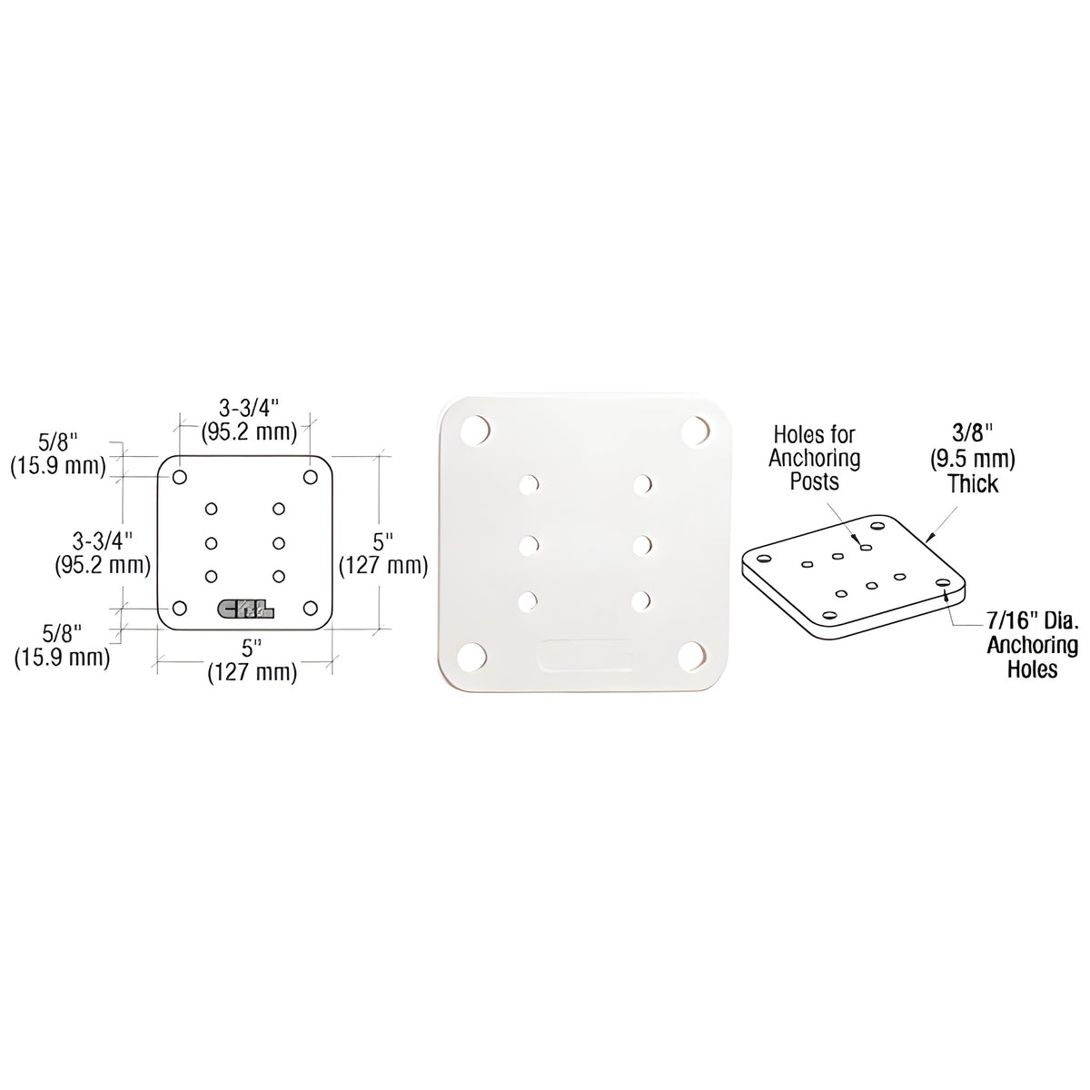 CRL Sky White 5" x 5" Square Base Plate