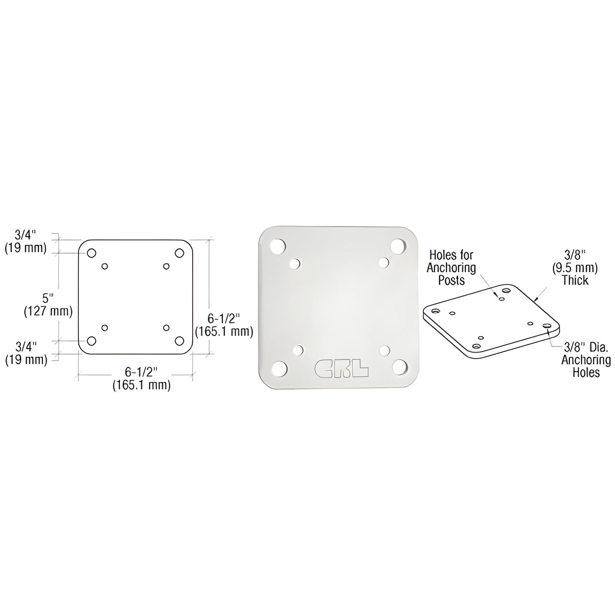 CRL Sky White 6-1/2" x 6-1/2" Square Base Plate