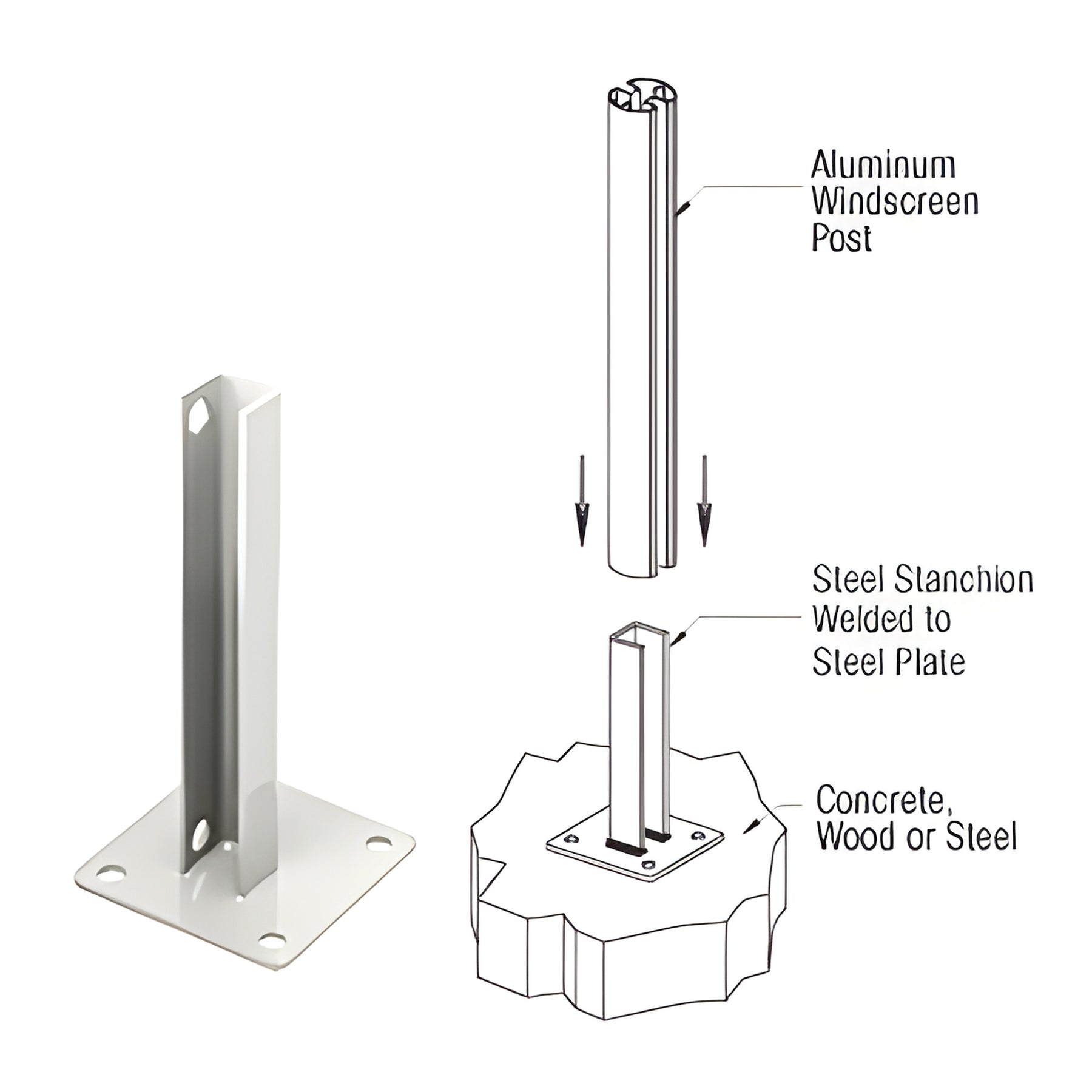 CRL Sky White AWS Steel Stanchion for 90 Degree Rectangular Corner Posts