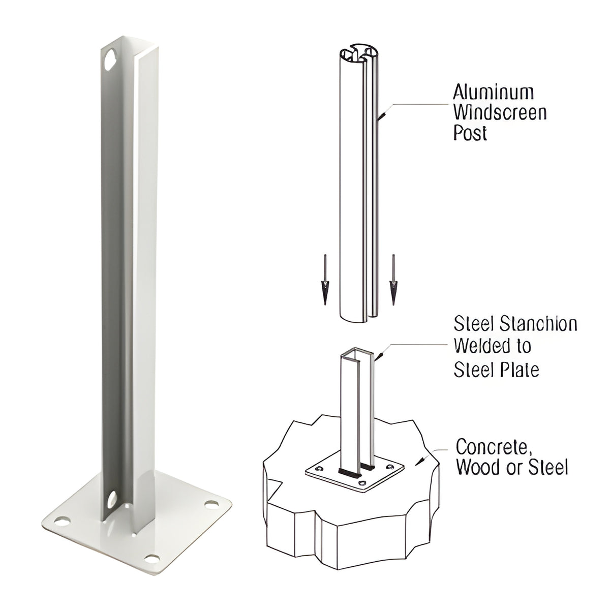 CRL Sky White AWS Steel Stanchion for 90 Degree Round Corner Posts