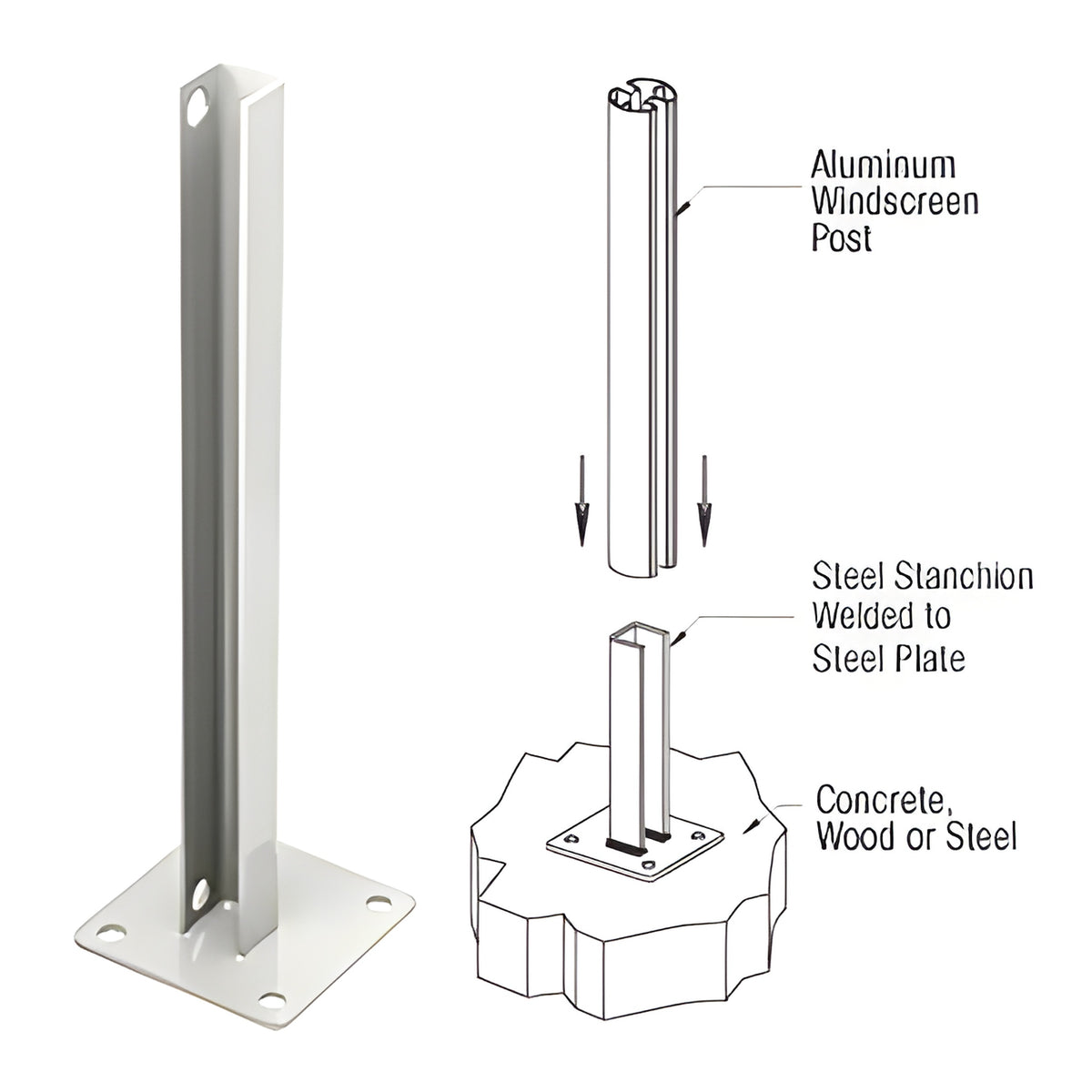 CRL Sky White AWS Steel Stanchion for 90 Degree Round Corner Posts