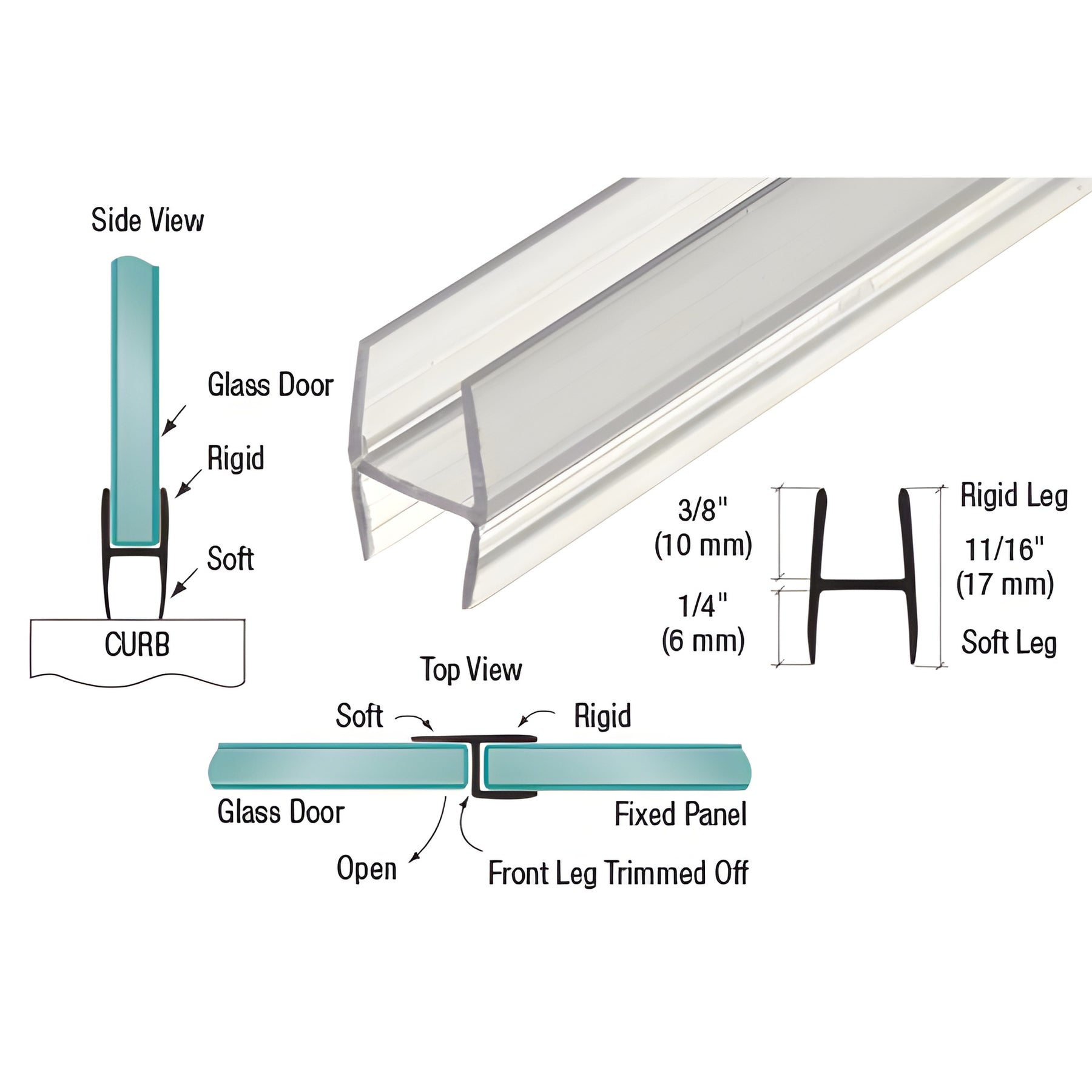 CRL Soft Fin 'H' Wipe for 3/8" Glass- Softer Durometer