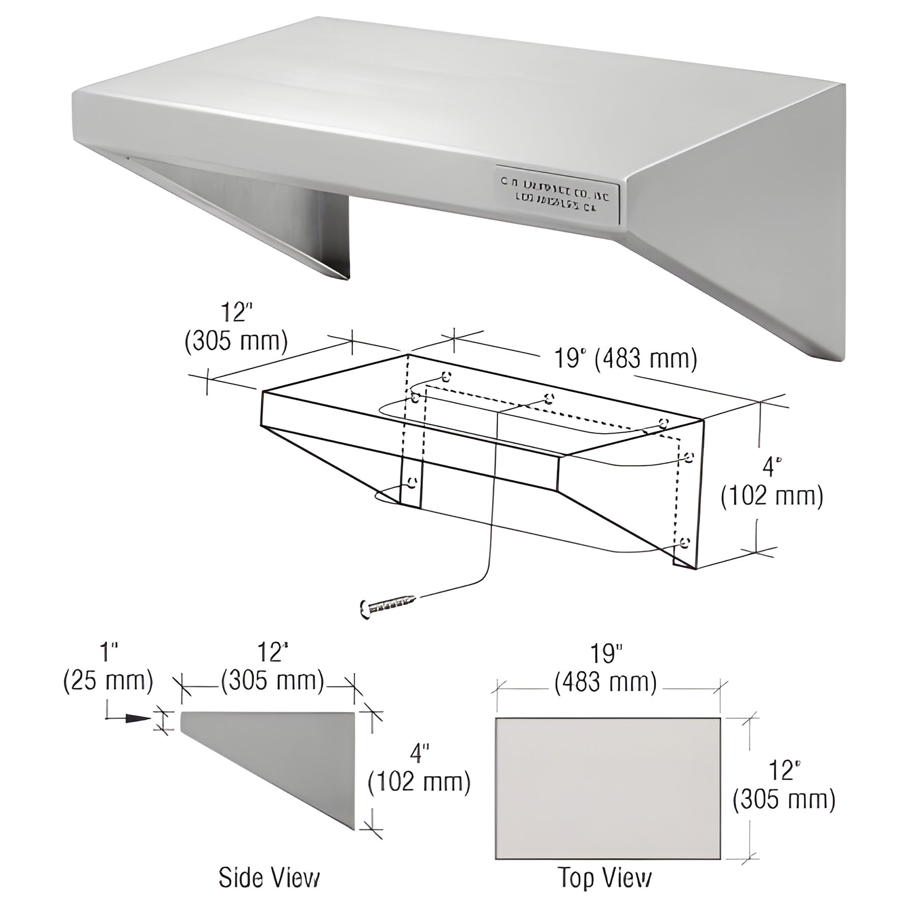 CRL Stainless Steel 19" Wide x 12" Deep Purse Shelf
