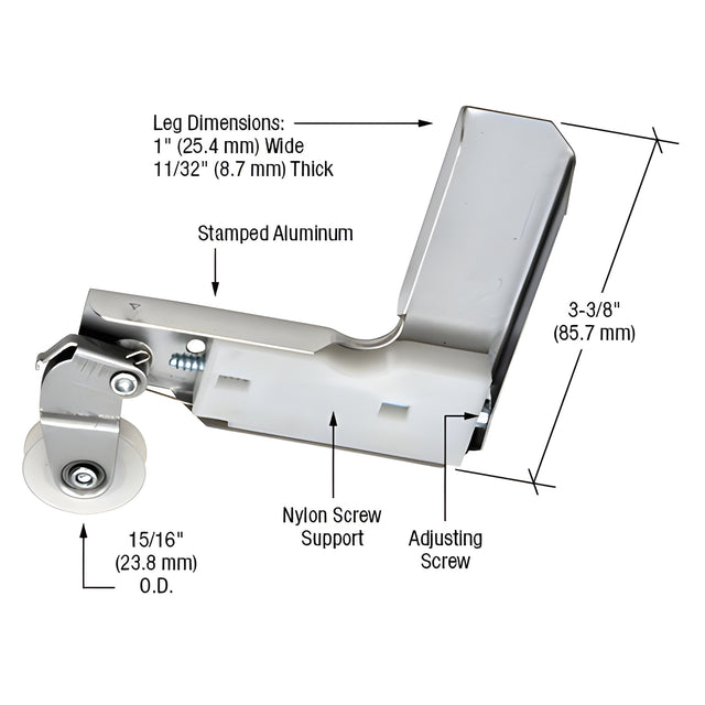 CRL Stamped Aluminum Corner Insert With 15/16" Nylon Ball-Bearing Center Groove Sliding Screen Door Roller for Jim Walters