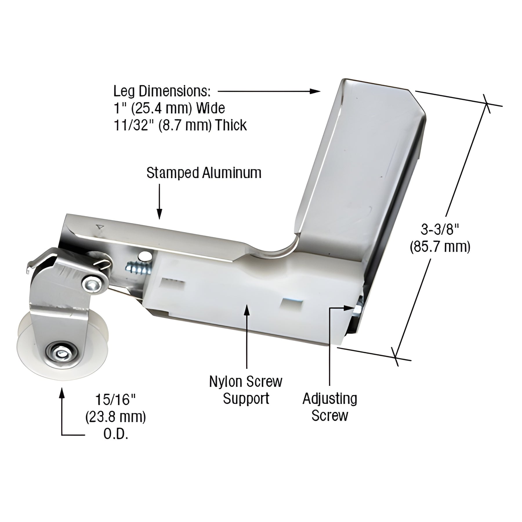 CRL Stamped Aluminum Corner Insert With 15/16" Nylon Ball-Bearing Center Groove Sliding Screen Door Roller for Jim Walters