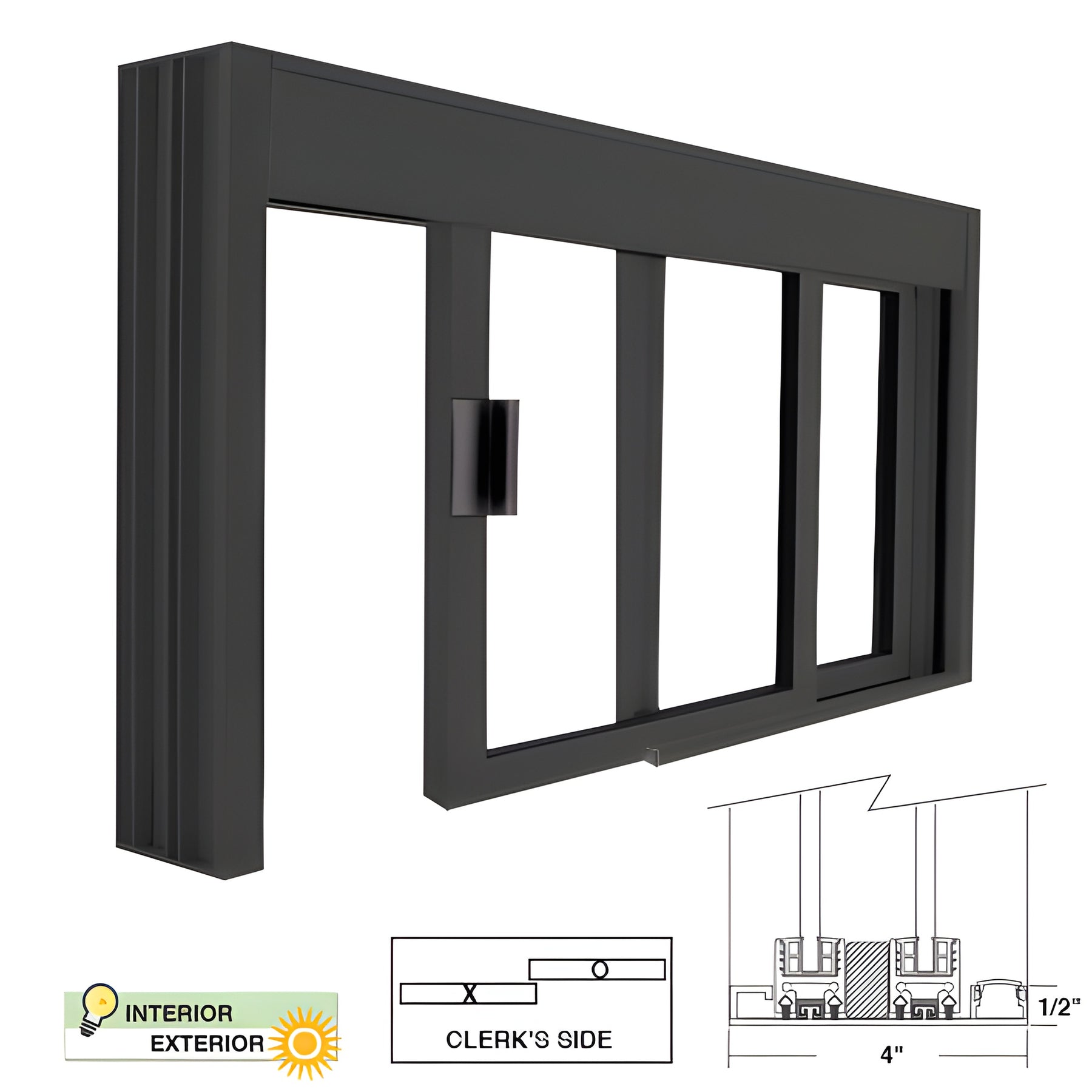 CRL Standard Size Manual DW Deluxe Service Window Unglazed with Half-Track