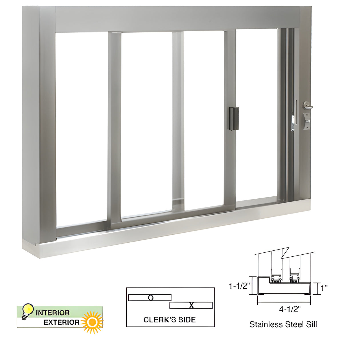 CRL Standard Size Self-Closing Deluxe Service Window Unglazed with S.S.Step-Sill