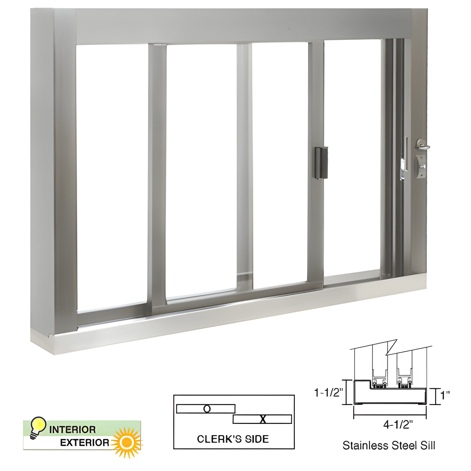 CRL Standard Size Self-Closing Deluxe Service Window Unglazed with S.S.Step-Sill