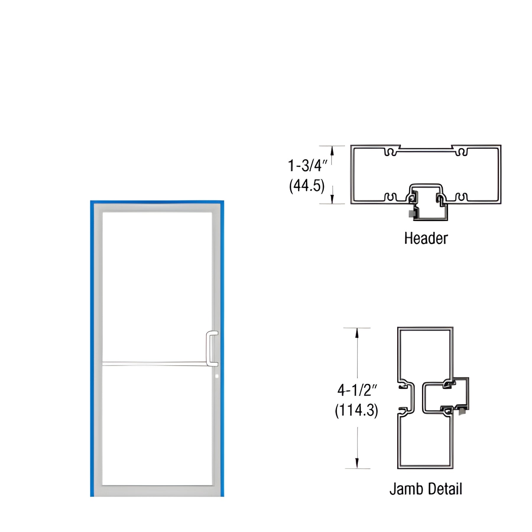 CRL-U.S. Aluminum 1-3/4" x 4-1/2" Clear Anodized Tubular Up and Over Right Hand Single Door Frame