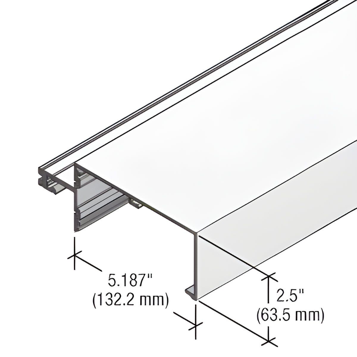 CRL-U.S. Aluminum 5-1/4" Open Back Roll Over Horizontal Mullion for StormWall XL, Clear Anodized Class 1