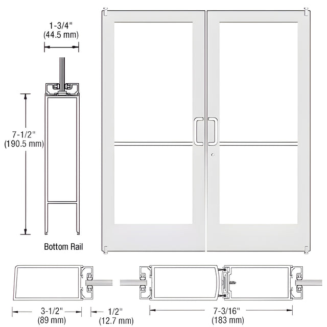 CRL-U.S. Aluminum Bone White KYNAR® Custom Pair Series 400 Medium Stile Offset Pivot Entrance Doors for Surface Mount Door Closers