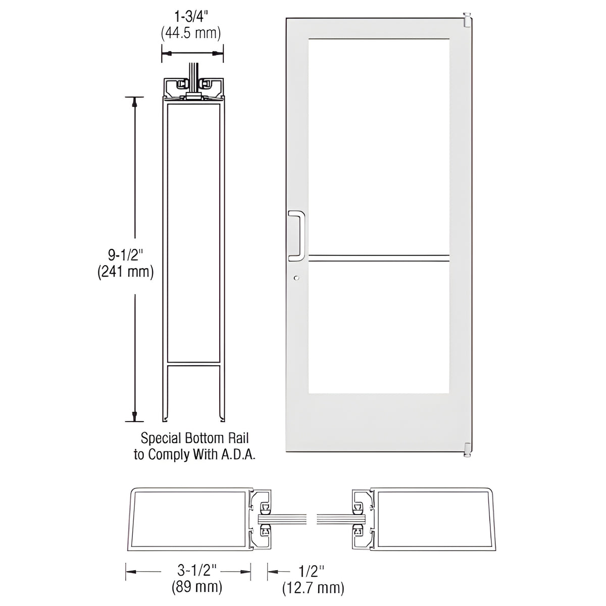 CRL-U.S. Aluminum Bone White KYNAR® Custom Single Series 400 Medium Stile Offset Pivot Entrance Door for Surface Mount Door Closer