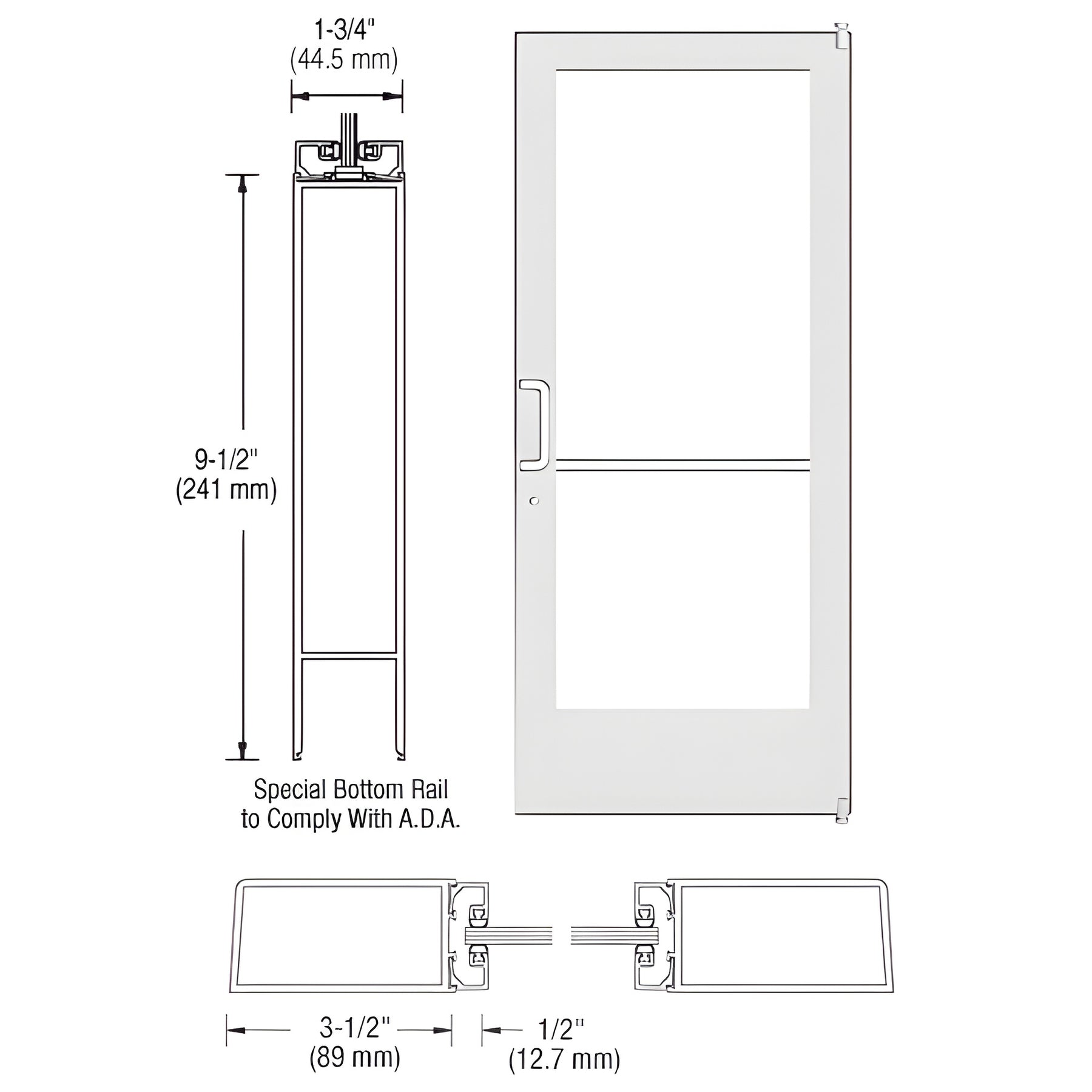 CRL-U.S. Aluminum Bone White KYNAR® Custom Single Series 400 Medium Stile Offset Pivot Entrance Door for Surface Mount Door Closer