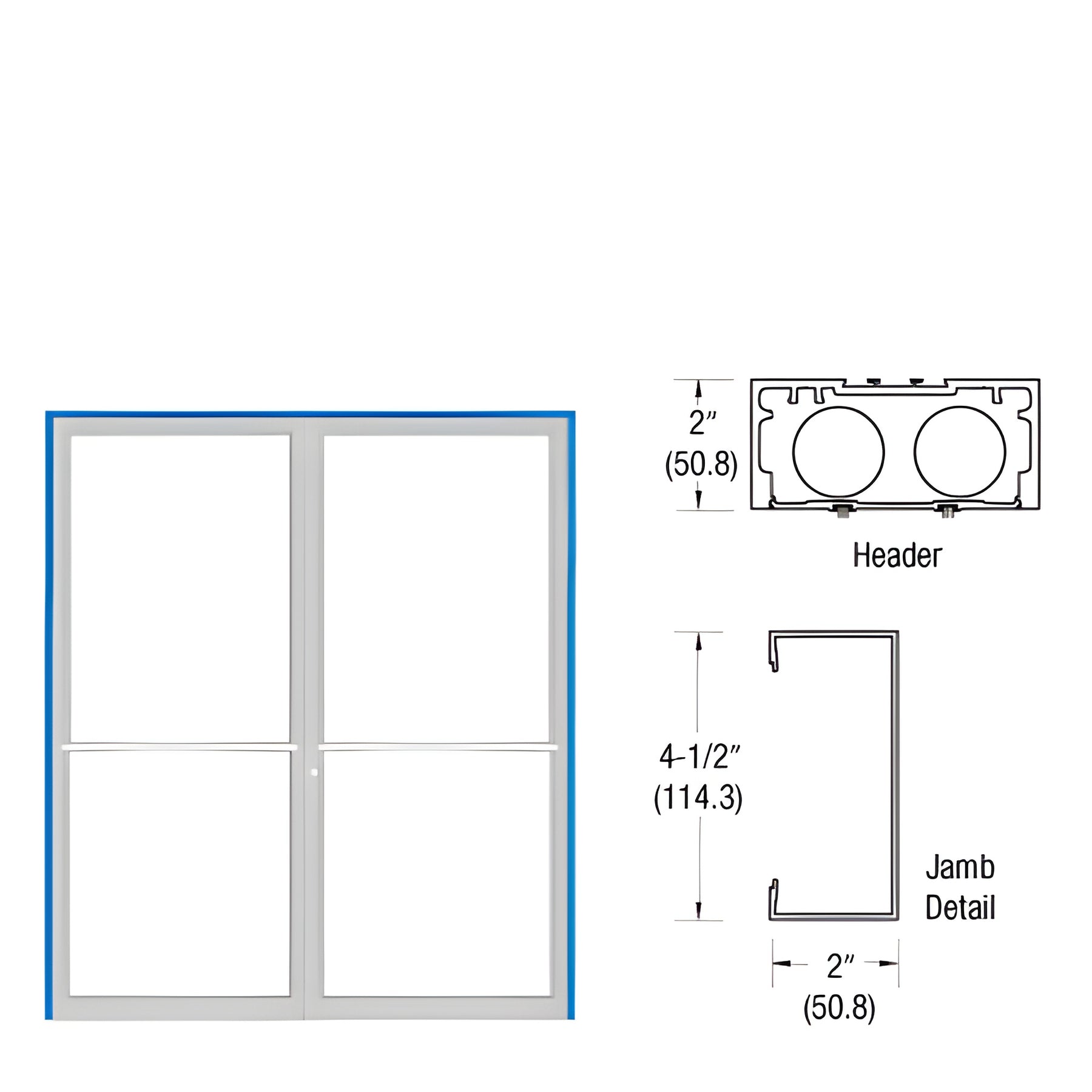 CRL-U.S. Aluminum Bronze Anodized 2" x 4-1/2" Open Back Up and Over Frame for Pair Doors Prepped Center Hung Overhead Concealed Closer and Flush Bolts