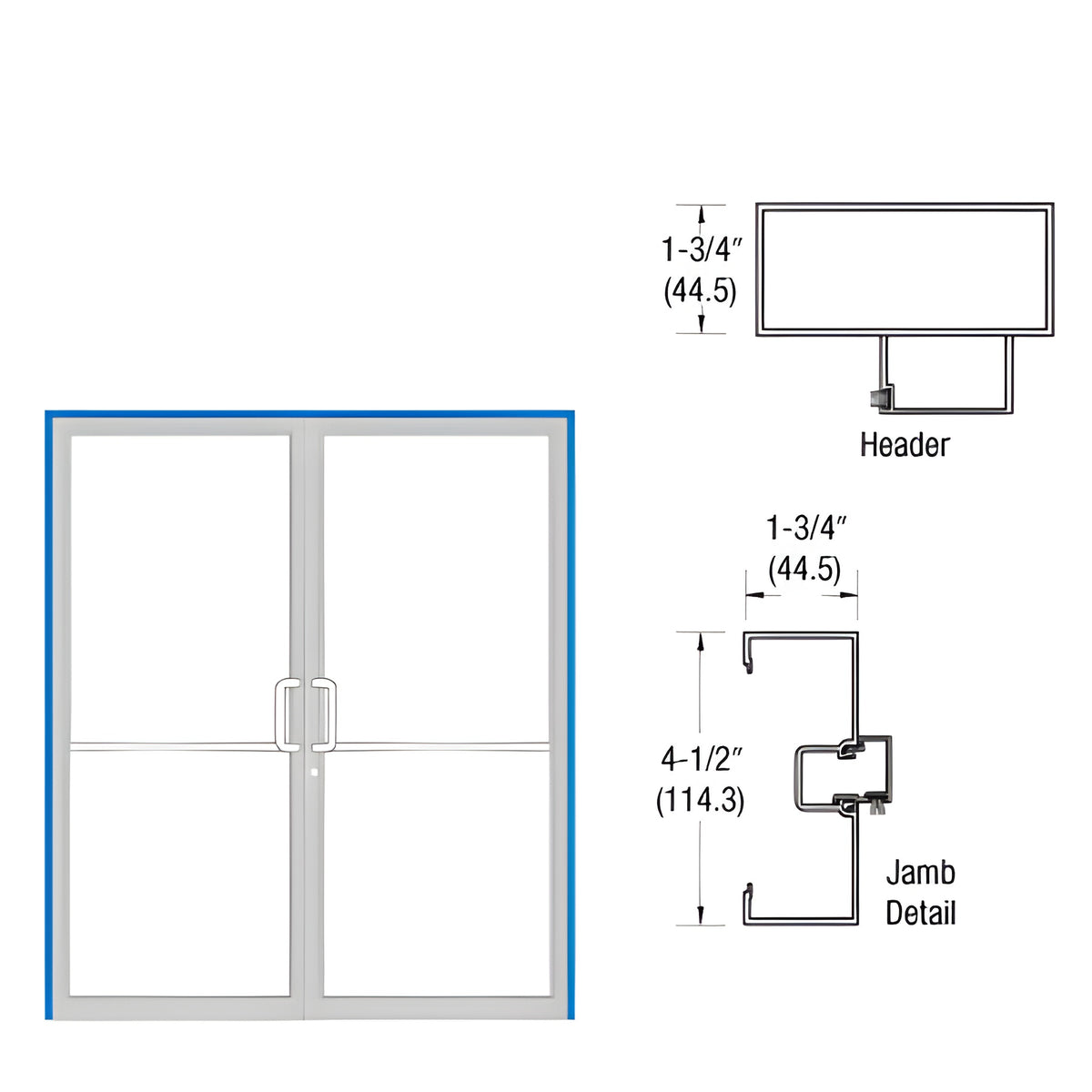 CRL-U.S. Aluminum Bronze Anodized Double Door Open Back 1-3/4" x 4-1/2" Up and Over Frame Prepped for Offset Pivots with Overhead Concealed Closers