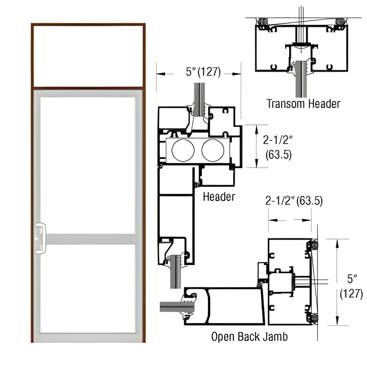 CRL-U.S. Aluminum Bronze Anodized Series IG500 Custom Transom Door Frame for Geared Hinged, CVR Strike, and Overhead Concealed Closer