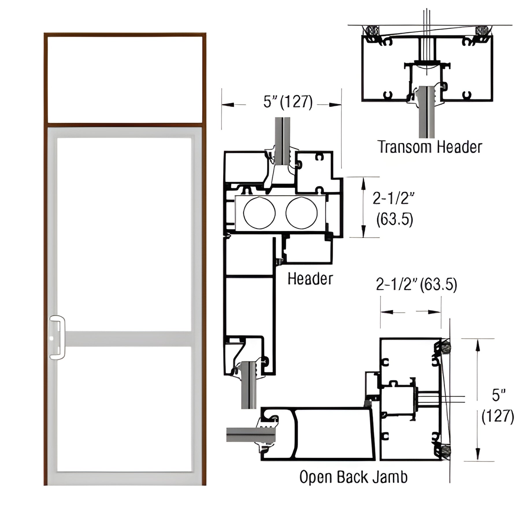 CRL-U.S. Aluminum Bronze Anodized Series IG500 Custom Transom Door Frame for Geared Hinged, CVR Strike, and Overhead Concealed Closer