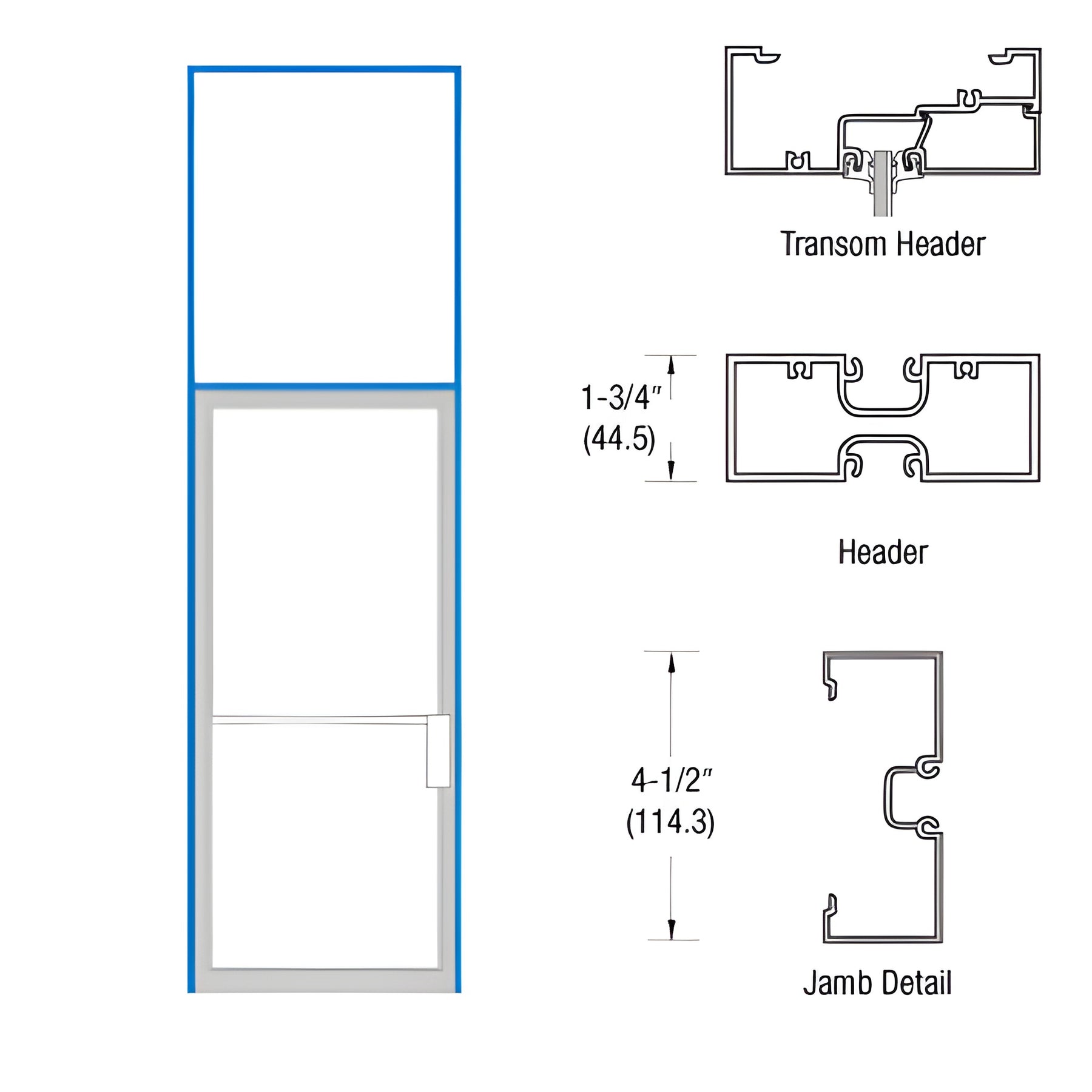 CRL-U.S. Aluminum Bronze Black Anodized 1-3/4" x 4-1/2" Transom Frame for Right Hand Swing Out Offset Pivoted Non Impact for 36" x 96" Door Opening