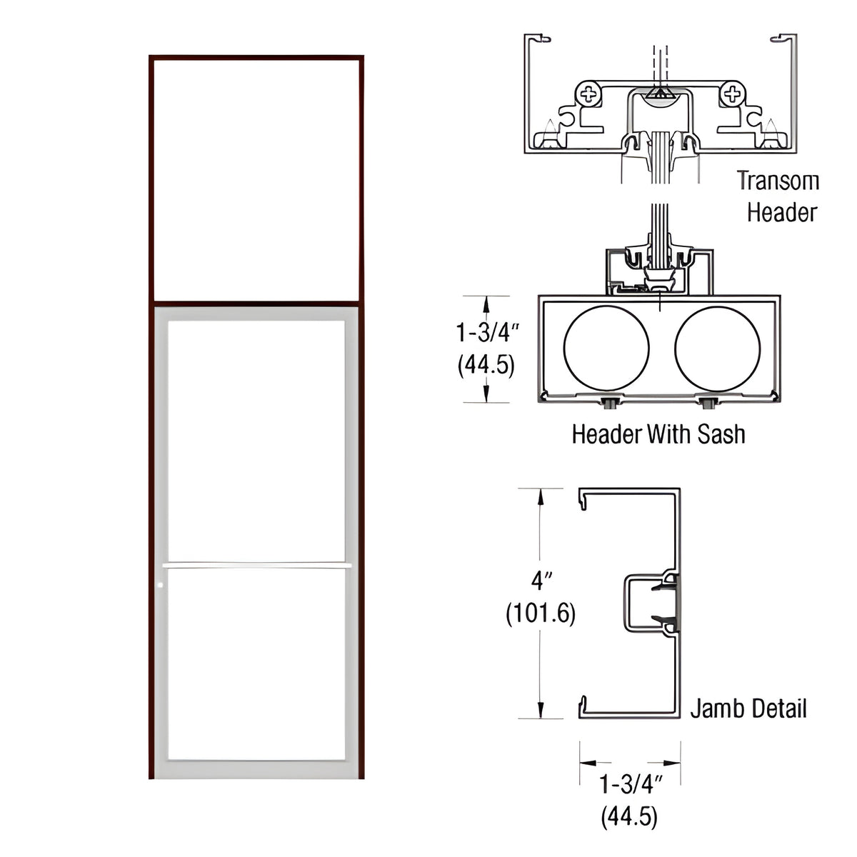 CRL-U.S. Aluminum Bronze Black Anodized 1-3/4 x 4" 400 Series Transom Single Door Frame