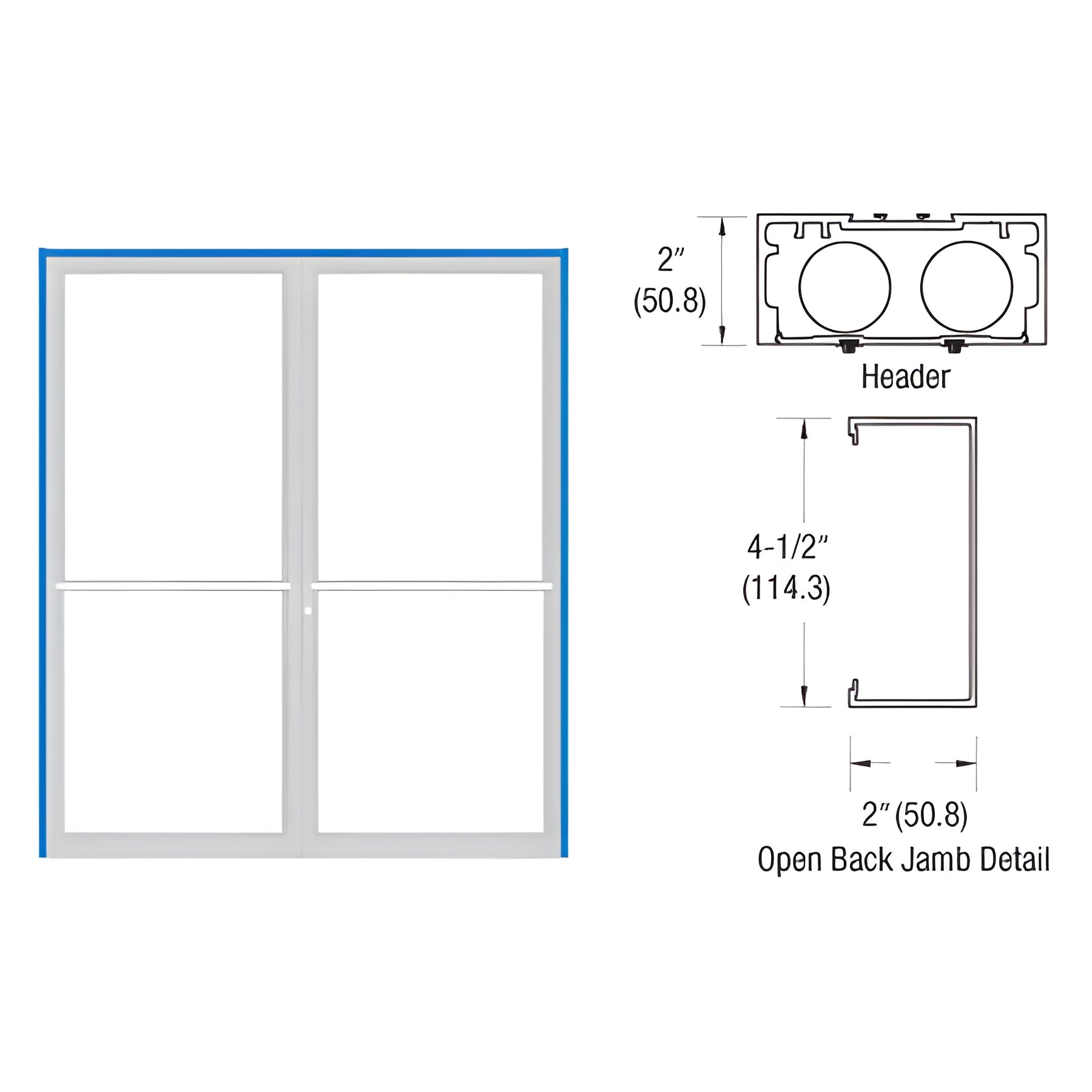 CRL-U.S. Aluminum Bronze Black Anodized 2" x 4-1/2" 451 Series Up and Over Double Door Frame