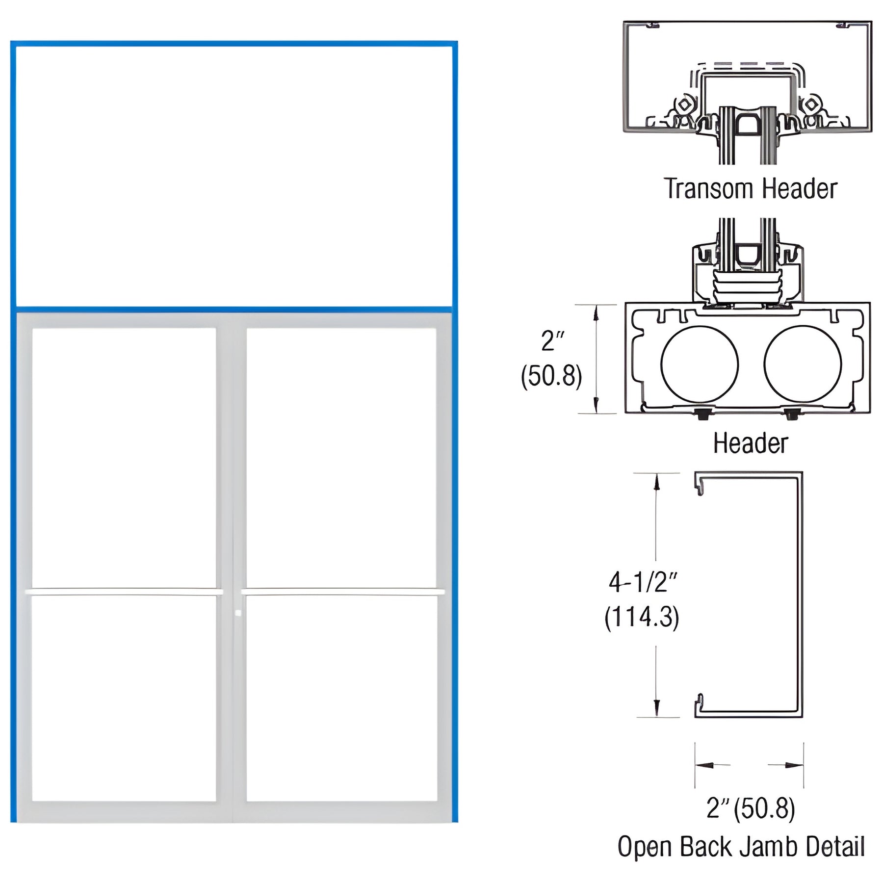 CRL-U.S. Aluminum Bronze Black Anodized 2" x 4-1/2" 451 Series Transom Double Door Frame