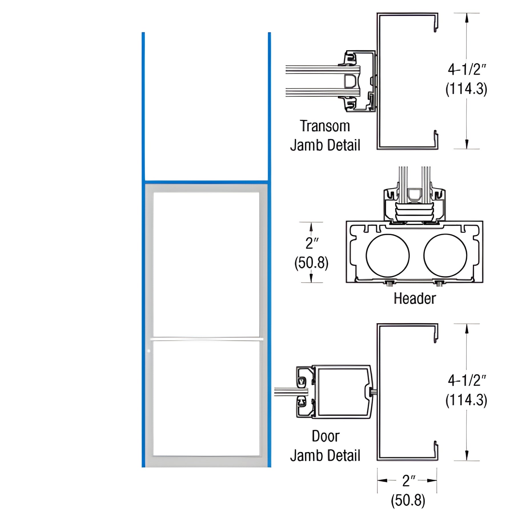 CRL-U.S. Aluminum Bronze Black Anodized 2" x 4-1/2" Anodized Open Back H-Frame for Single Door Prepped for Center Hung Overhead Concealed Closer Using Standard Hookbolt
