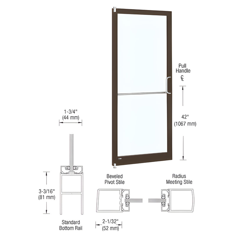 CRL-U.S. Aluminum Bronze Black Anodized 250 Series Narrow Stile Inactive Leaf of Pair 3'0 x 7'0 Offset Hung with Pivots for Surf Mount Closer
