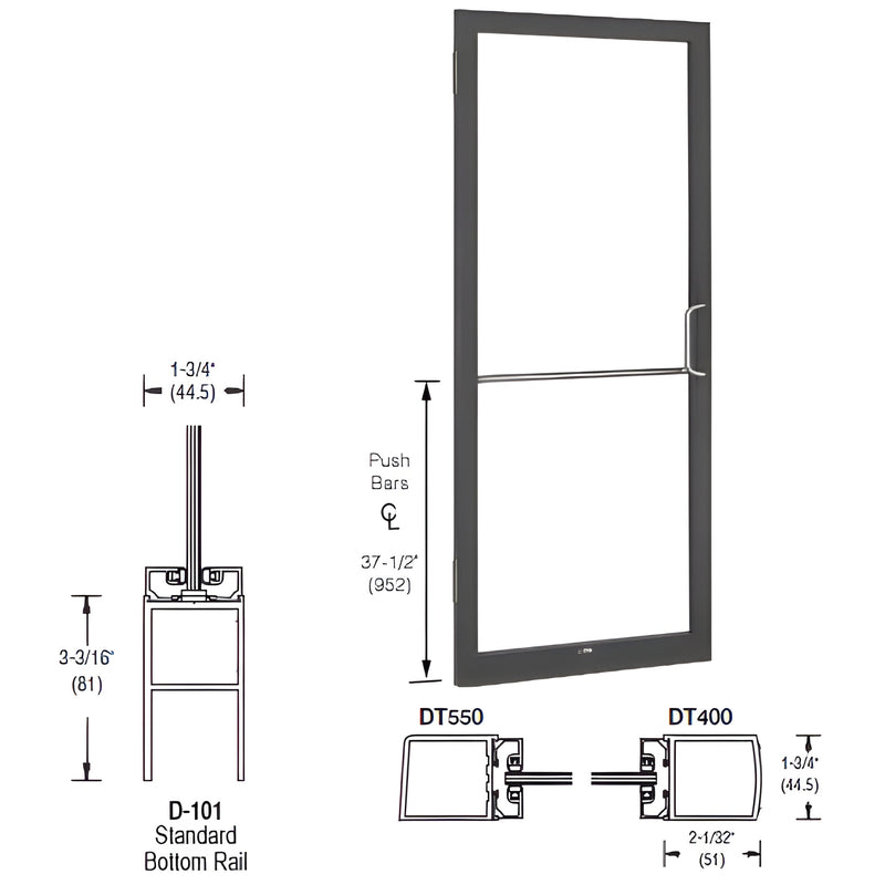 CRL-U.S. Aluminum Bronze Black Anodized 250 Series Narrow Stile Inactive Leaf of Pair 3'0 x 7'0 Offset Hung with Butt Hinges for Surf Mount