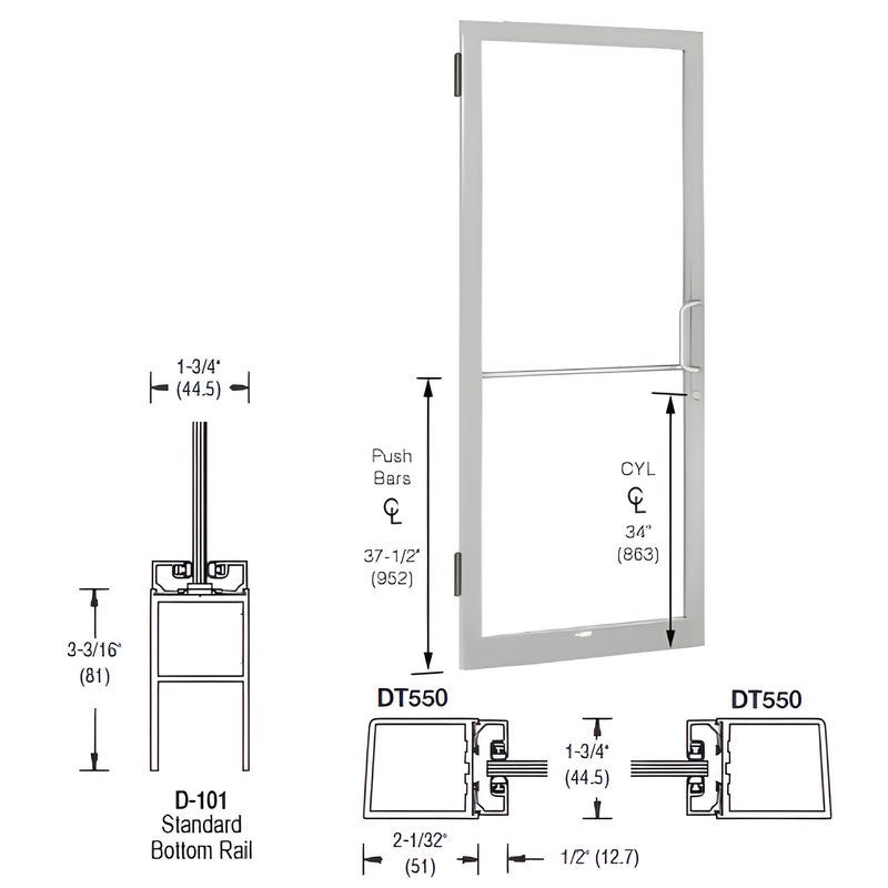 CRL-U.S. Aluminum Bronze Black Anodized 250 Series Narrow Stile (LHR) HLSO Single 3'0 x 7'0 Offset Hung with Butt Hinges for Surf Mount Closer