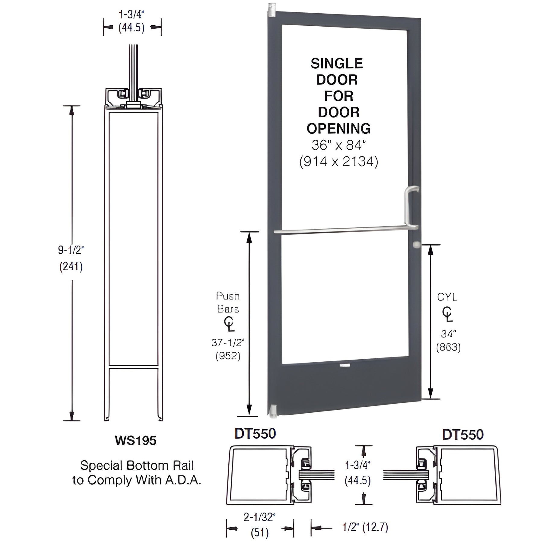 CRL-U.S. Aluminum Bronze Black Anodized 250 Series Narrow Stile (LHR) HLSO Single 3'0 x 7'0 Offset Hung with Pivots for Surf Mount Closer Complete Door Std. Lock and 9-1/2" Bottom Rail