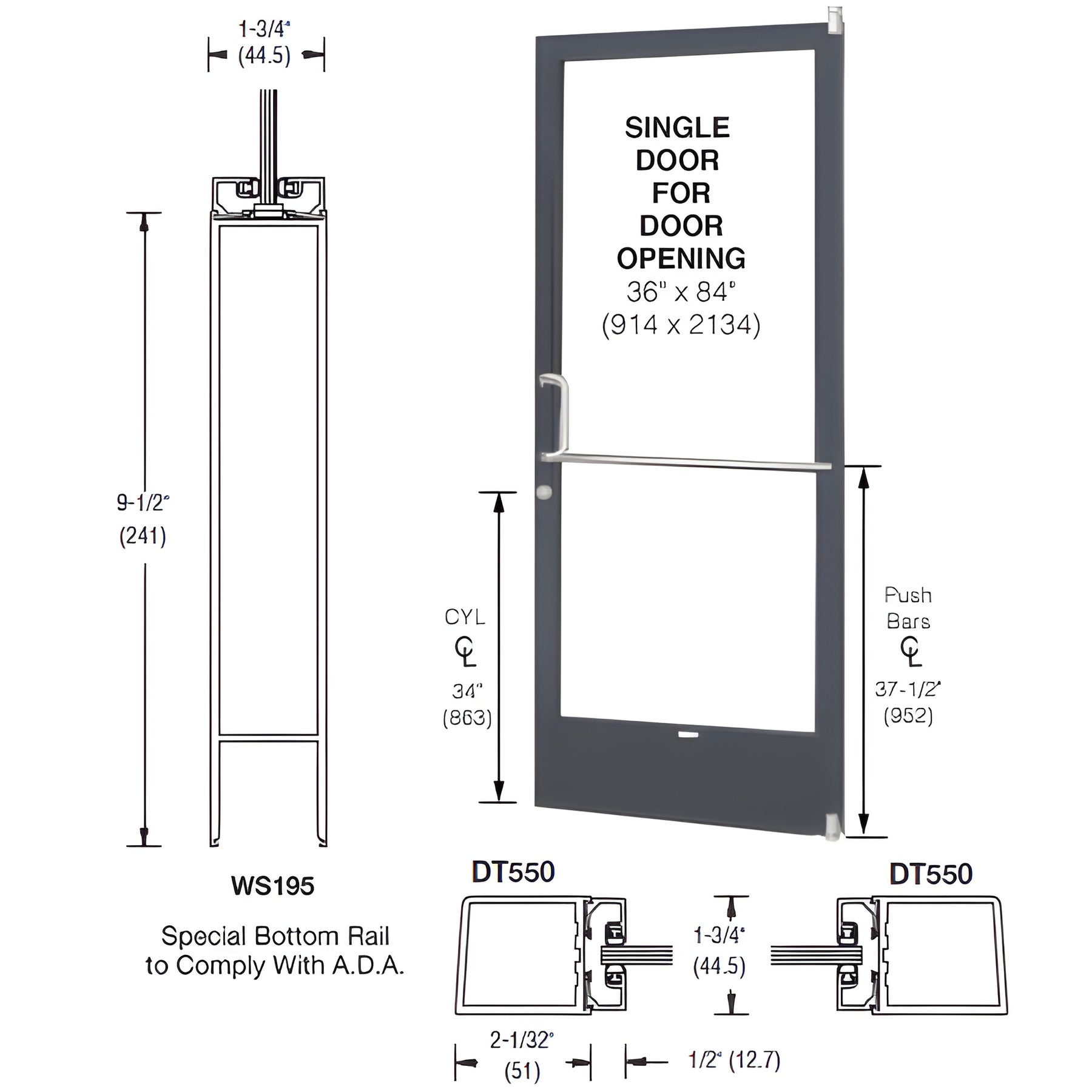 CRL-U.S. Aluminum Bronze Black Anodized 250 Series Narrow Stile (RHR) HRSO Single 3'0 x 7'0 Offset Hung with Pivots for Surf Mount Closer Complete Door for 1" Glass with Standard MS Lock and Bottom Rail