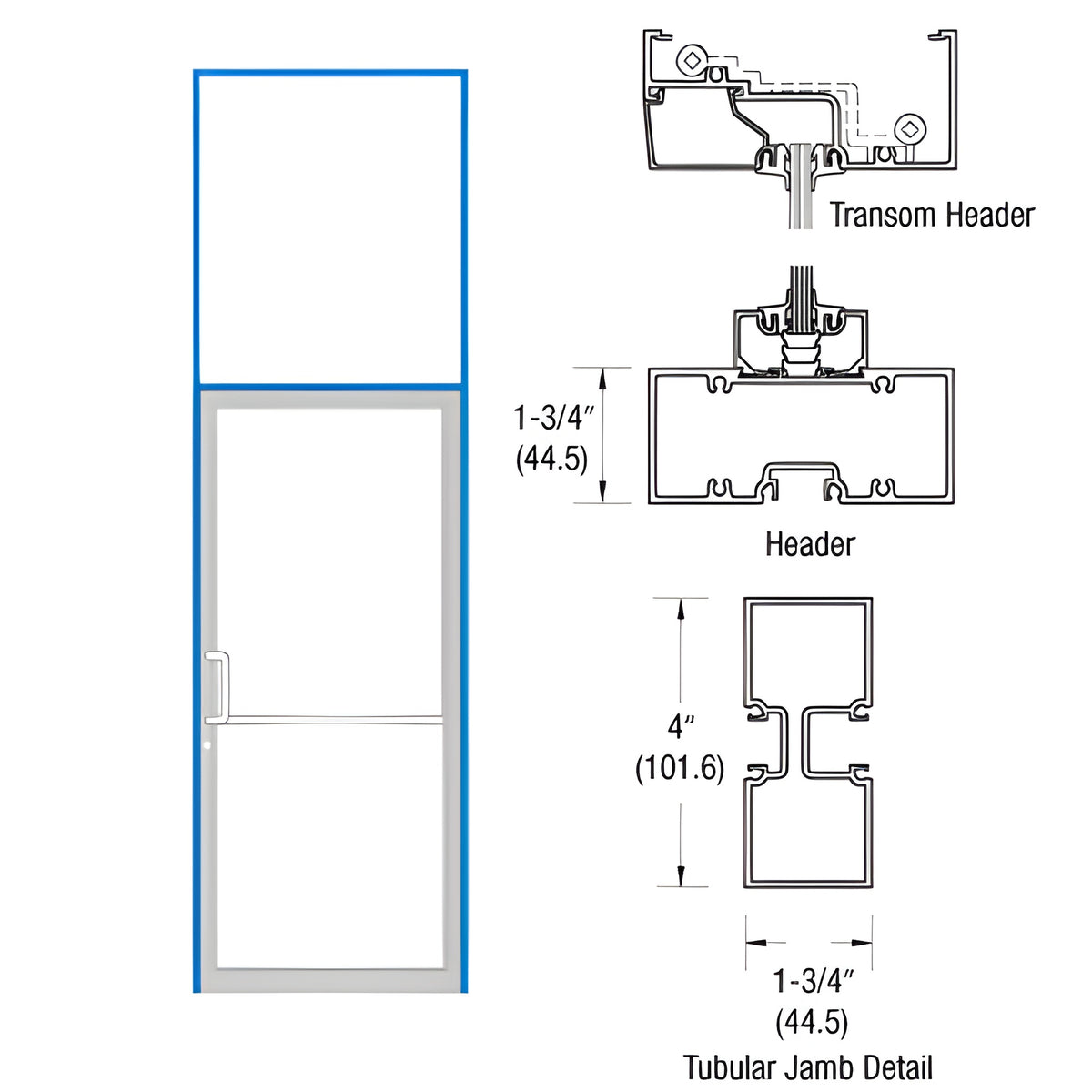 CRL-U.S. Aluminum Bronze Black Anodized 39-1/2" x 126" 400 Series Right Hand Transom Frame for Offset Pivot Using Surface Mount Closer