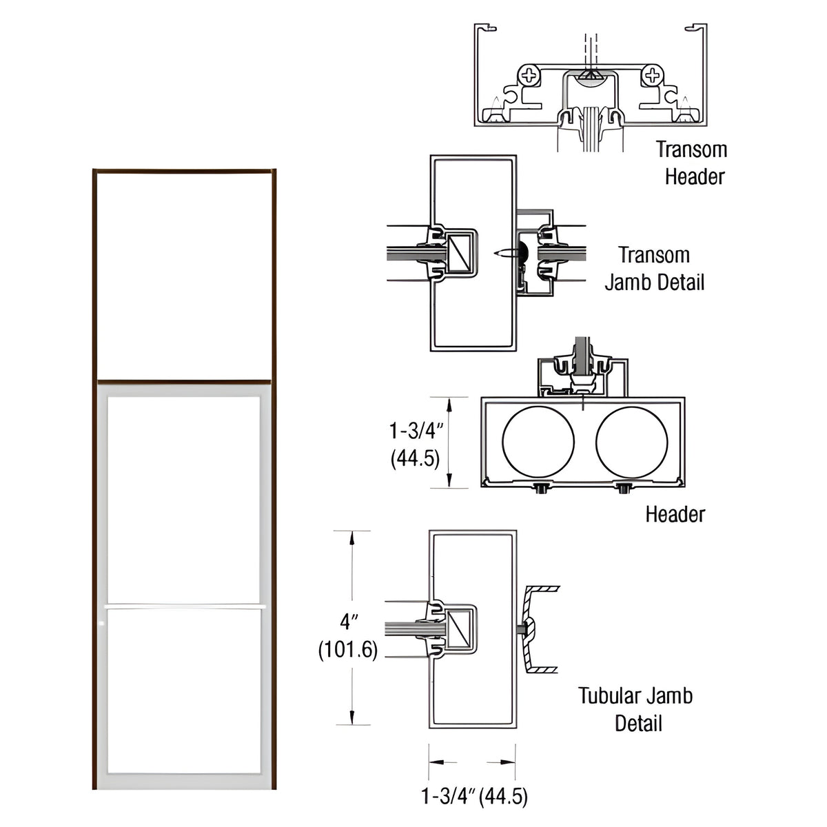 CRL-U.S. Aluminum Bronze Black Anodized 39-1/2" x 126" 400 Series Transom Single Door Frame for Center Hung OHCC