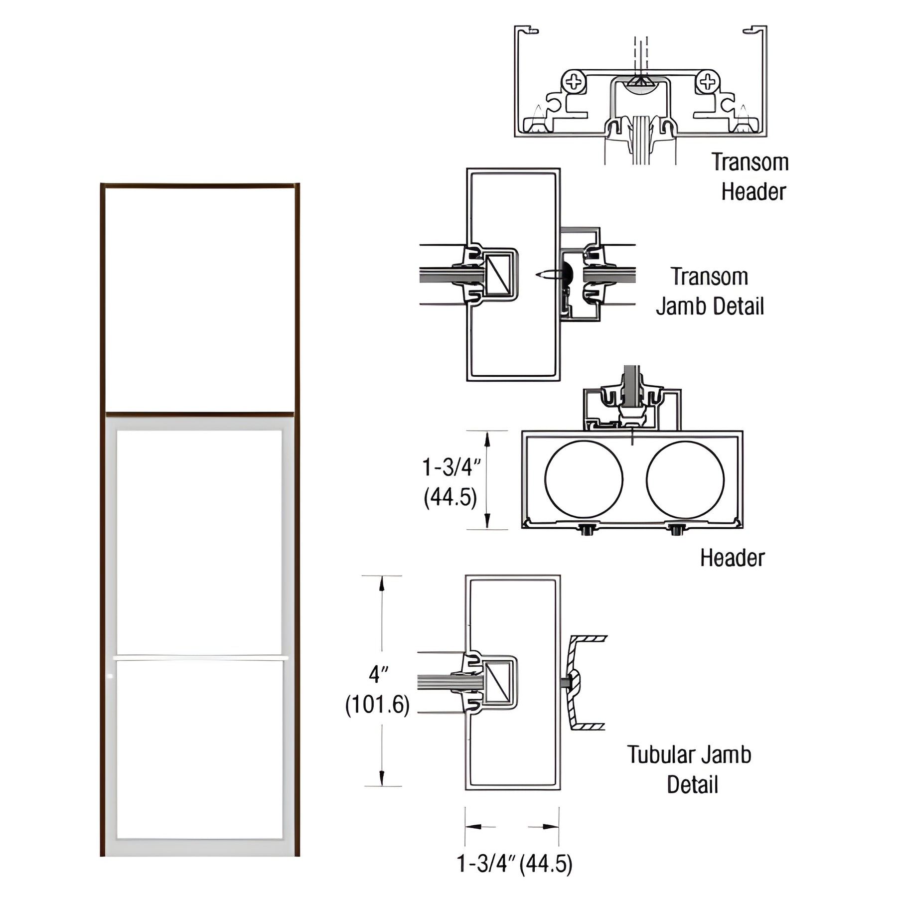 CRL-U.S. Aluminum Bronze Black Anodized 39-1/2" x 126" 400 Series Transom Single Door Frame for Center Hung OHCC