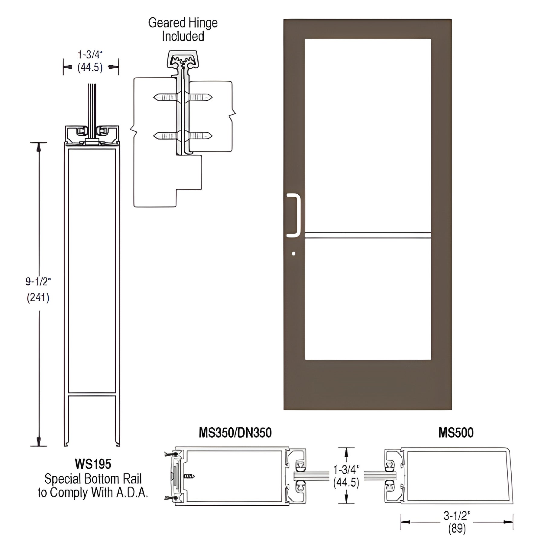 CRL-U.S. Aluminum Bronze Black Anodized 400 Series Medium Stile Active Leaf of Pair 3'0 x 7'0 Offset Hung with Geared Hinged Complete ADA Door(s) with Lock Indicator, Cyl Guard