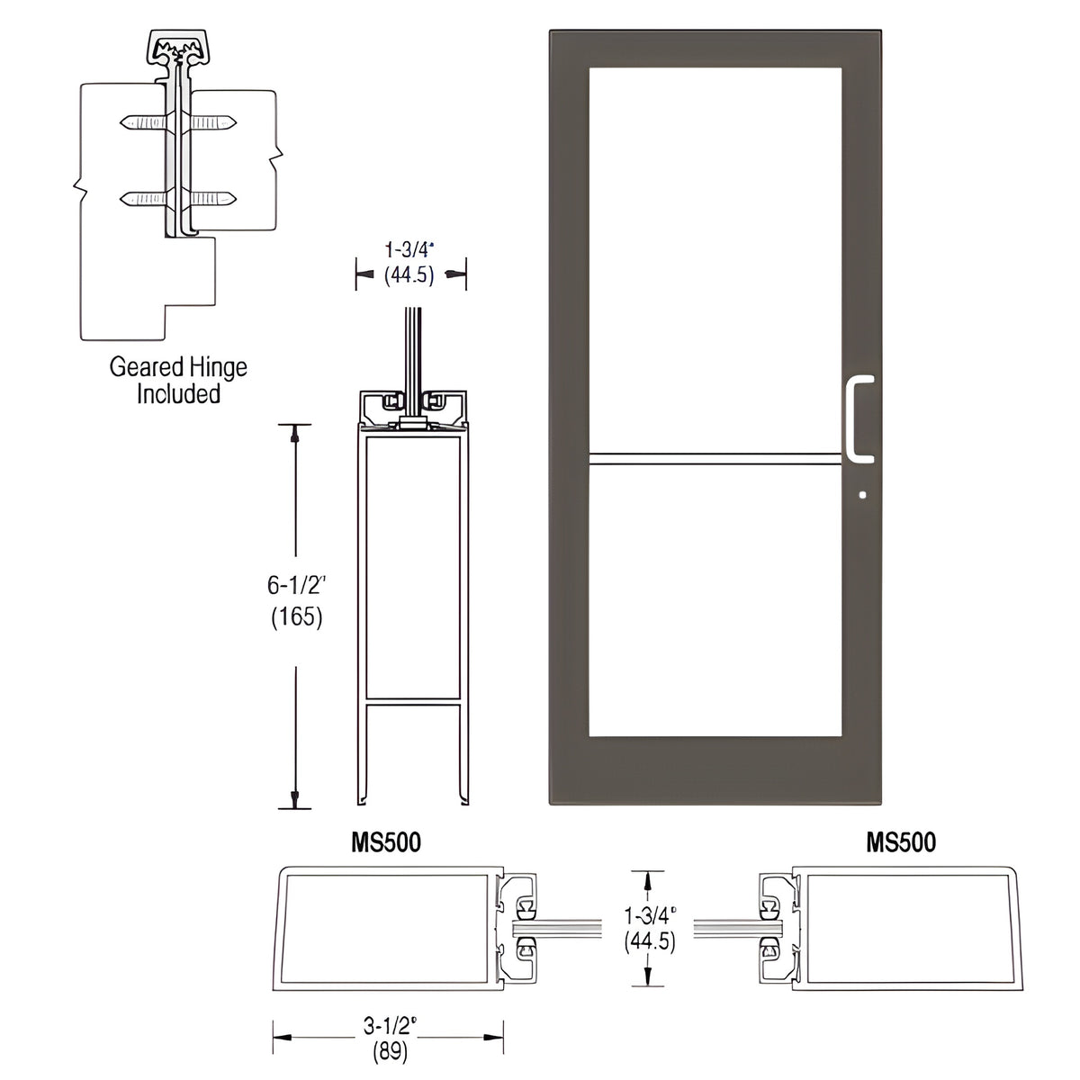 CRL-U.S. Aluminum Bronze Black Anodized 400 Series Medium Stile (LHR) HLSO Single 3'0 x 7'0 Offset Hung with Geared Hinged Complete Door for 1" Glass with Standard MS Lock and Bottom Rail